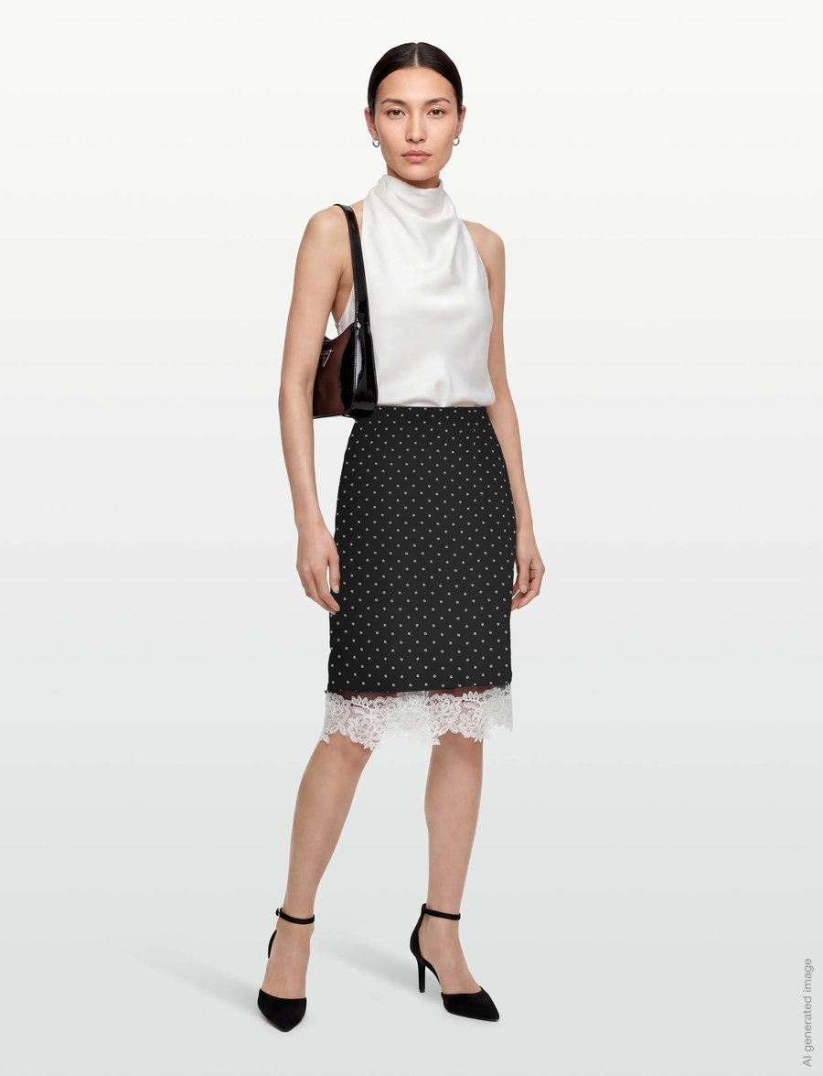 ROTATE - LACEBAND PENCILSKIRT - midi-röcke - 1000 black comb. - 0
