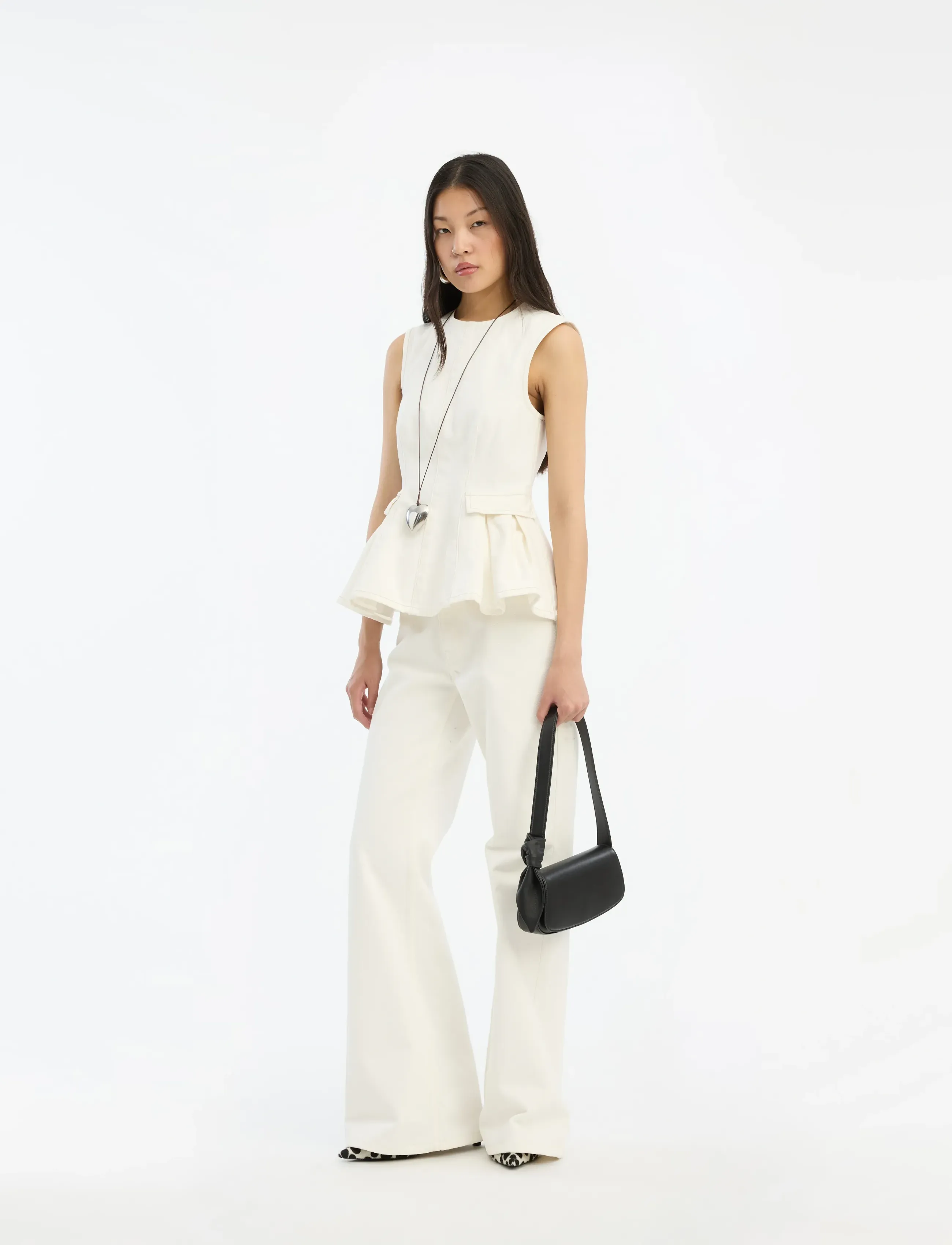 ROTATE Birger Christensen PEPLUM DENIM TOP - Blouses - RAW WHITE DENIM / white