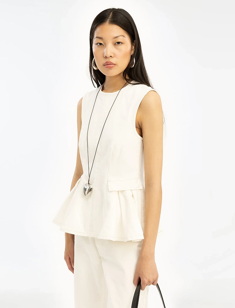 ROTATE - PEPLUM DENIM TOP - sleeveless blouses - raw white denim - 3