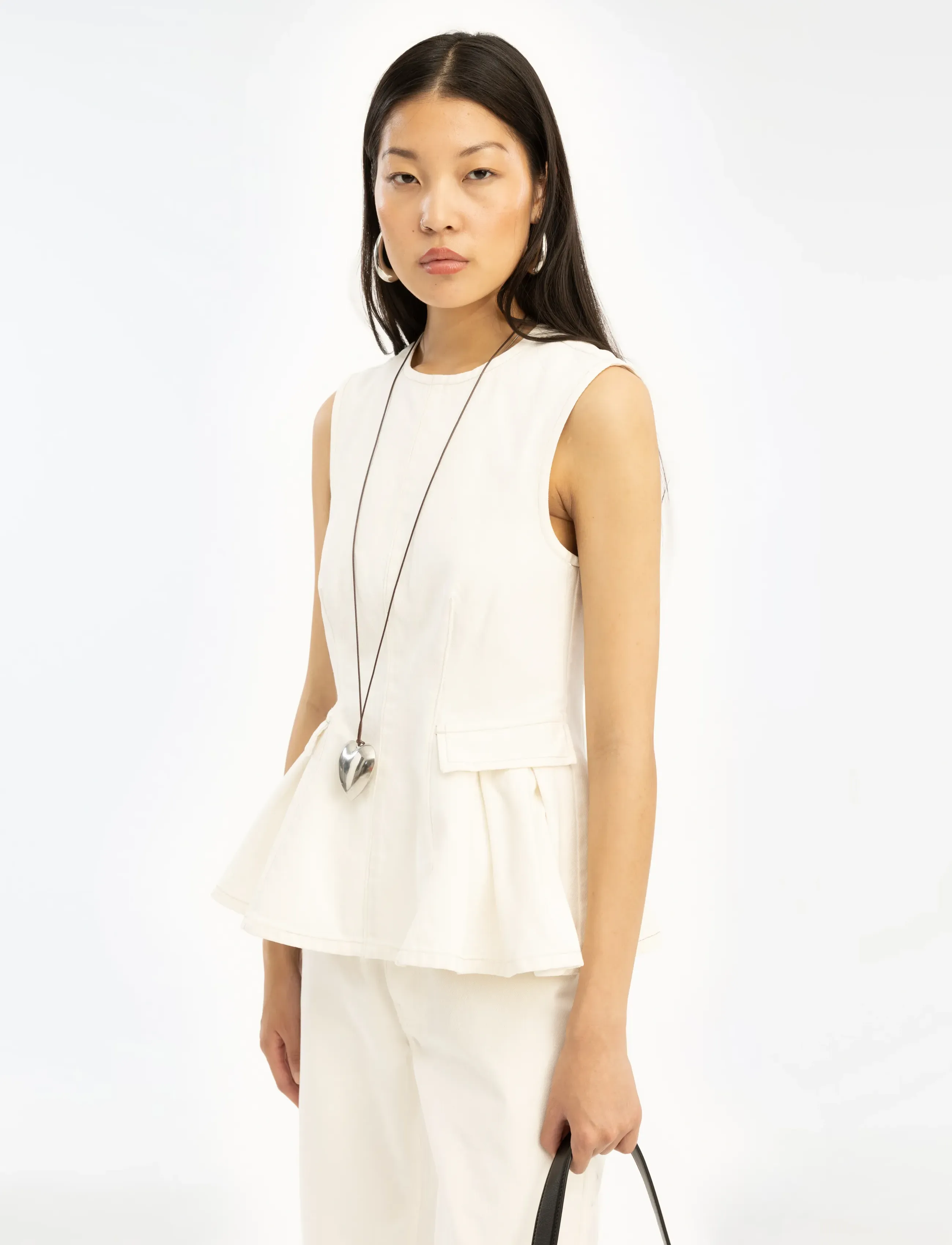 ROTATE - PEPLUM DENIM TOP - Ärmellose blusen - raw white denim - 3