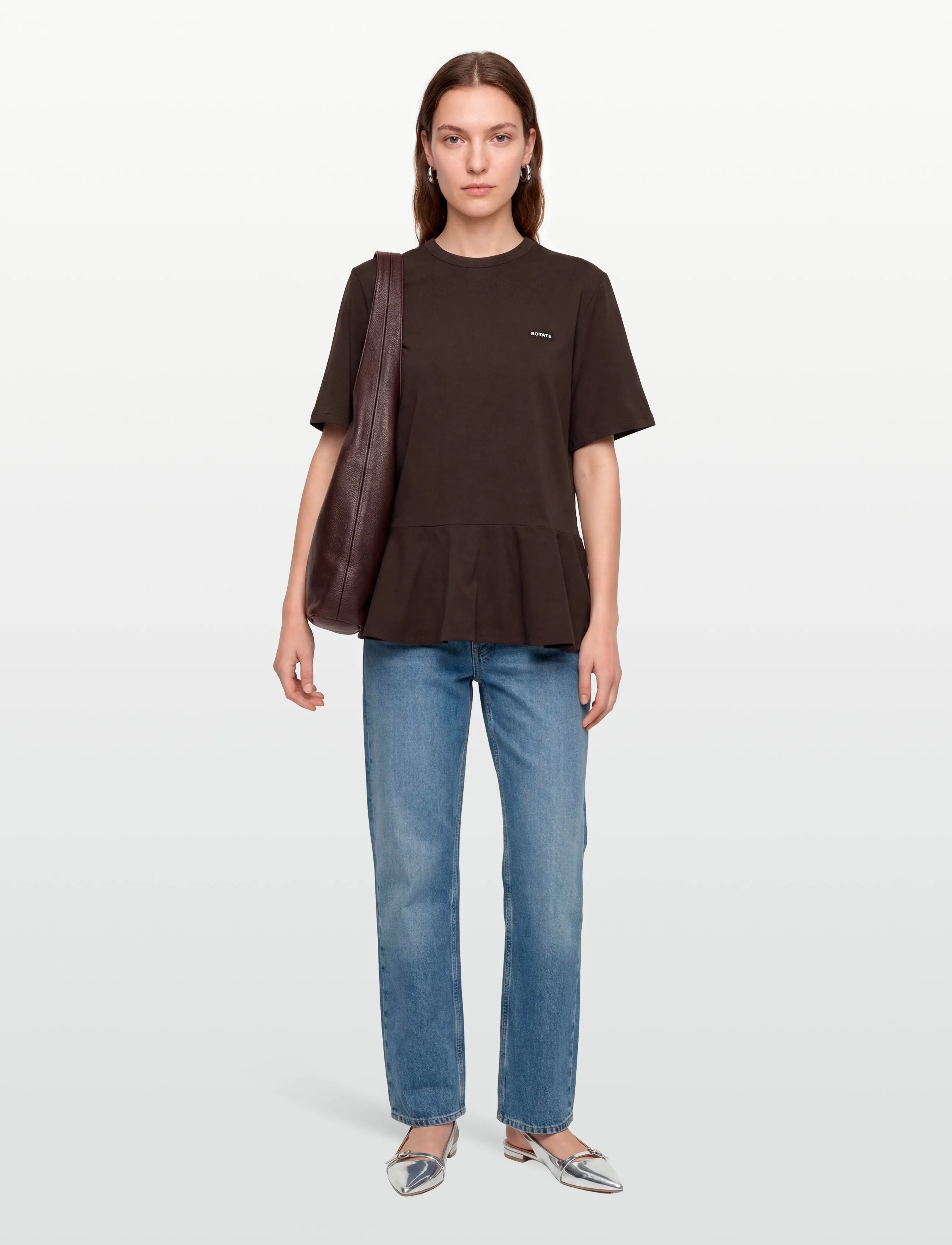ROTATE Peplum T-Shirt, M, T-shirts & Oberteile, Braun - Short-sleeved, Frauen