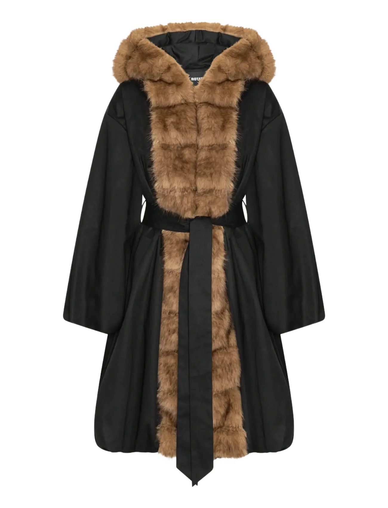 ROTATE FAUX FUR COLLAR COAT - Clothing - BLACK / black