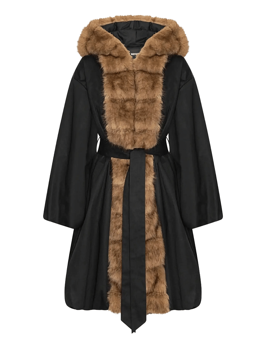 ROTATE - FAUX FUR COLLAR COAT - faux fur - black - 0