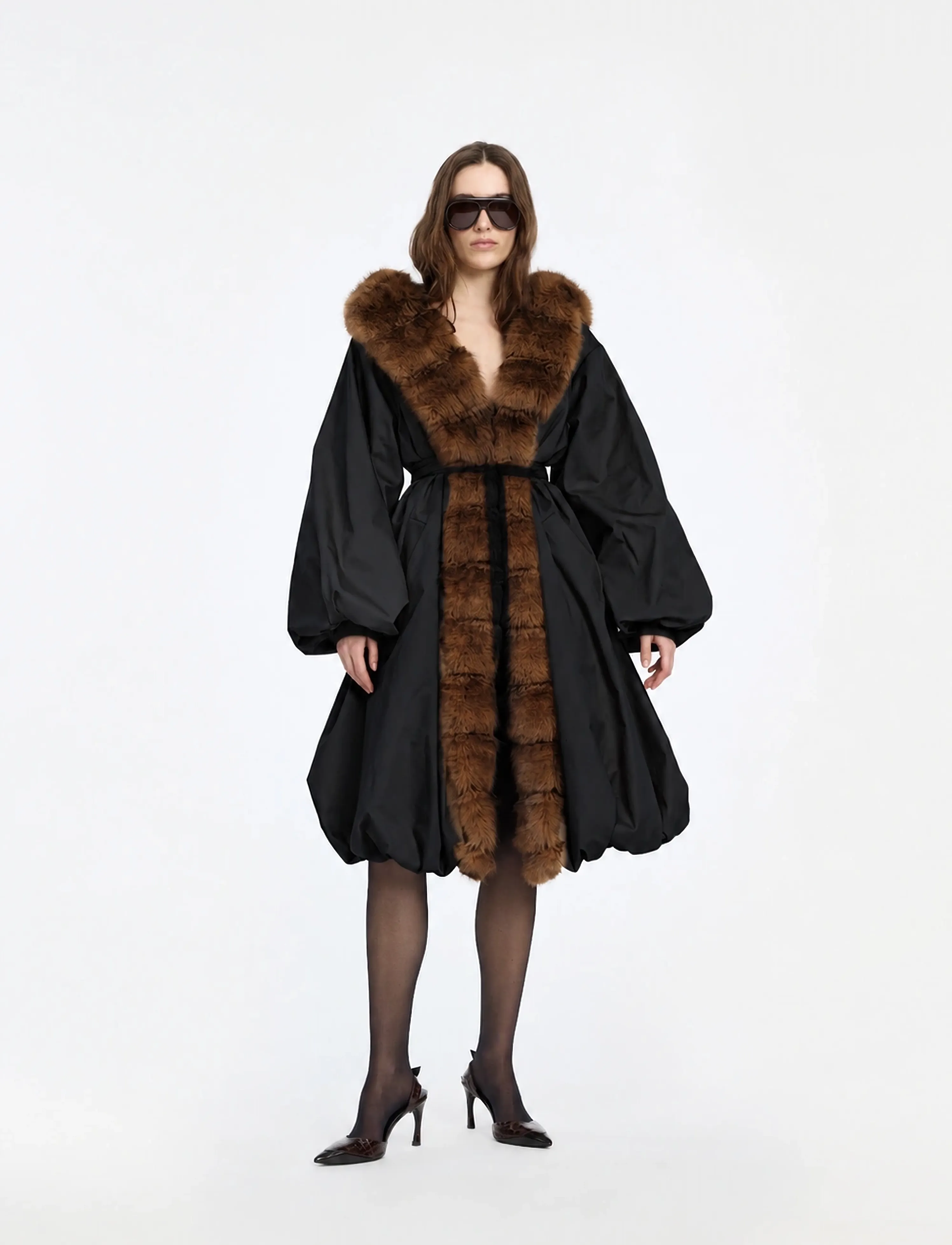 ROTATE FAUX FUR COLLAR COAT - Jacken & Mäntel - BLACK / black