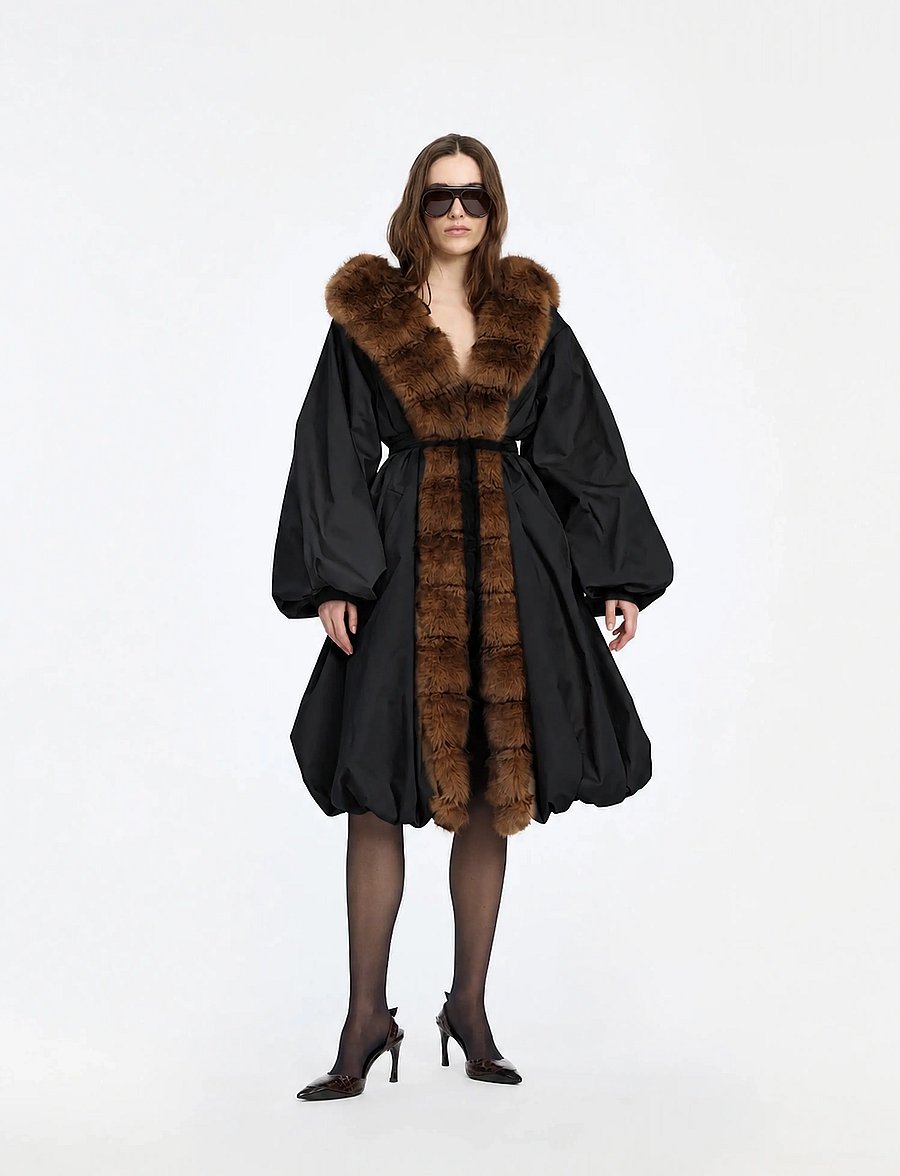 ROTATE - FAUX FUR COLLAR COAT - kunstpelz - black - 0