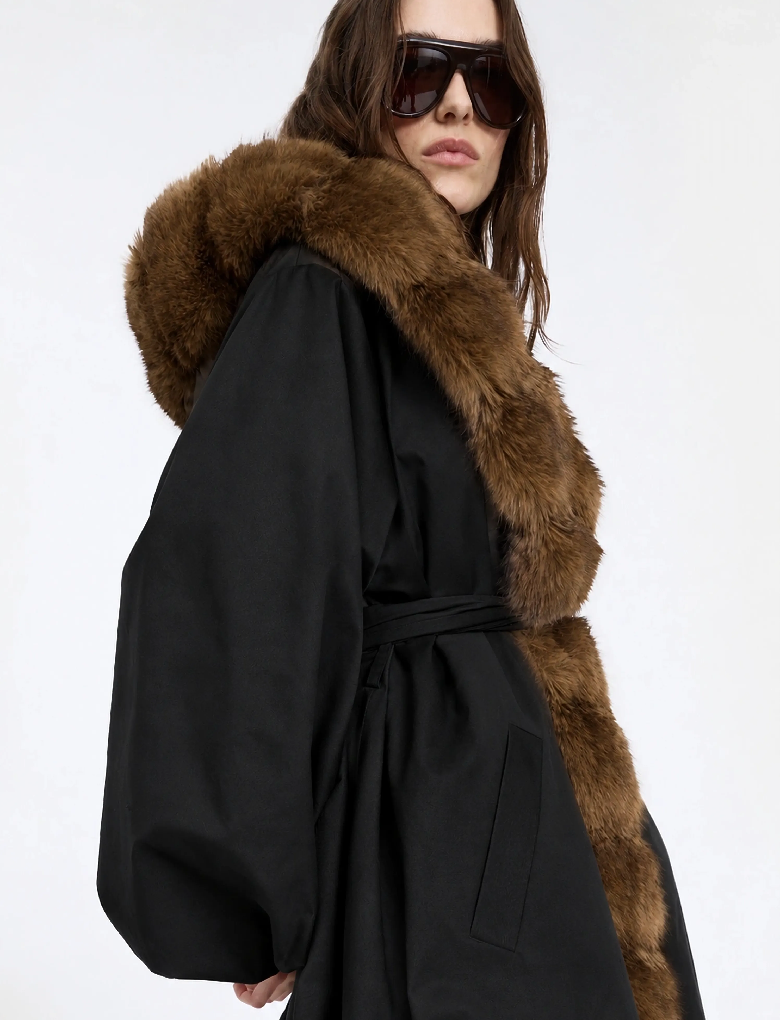 ROTATE - FAUX FUR COLLAR COAT - kunstpelz - black - 3