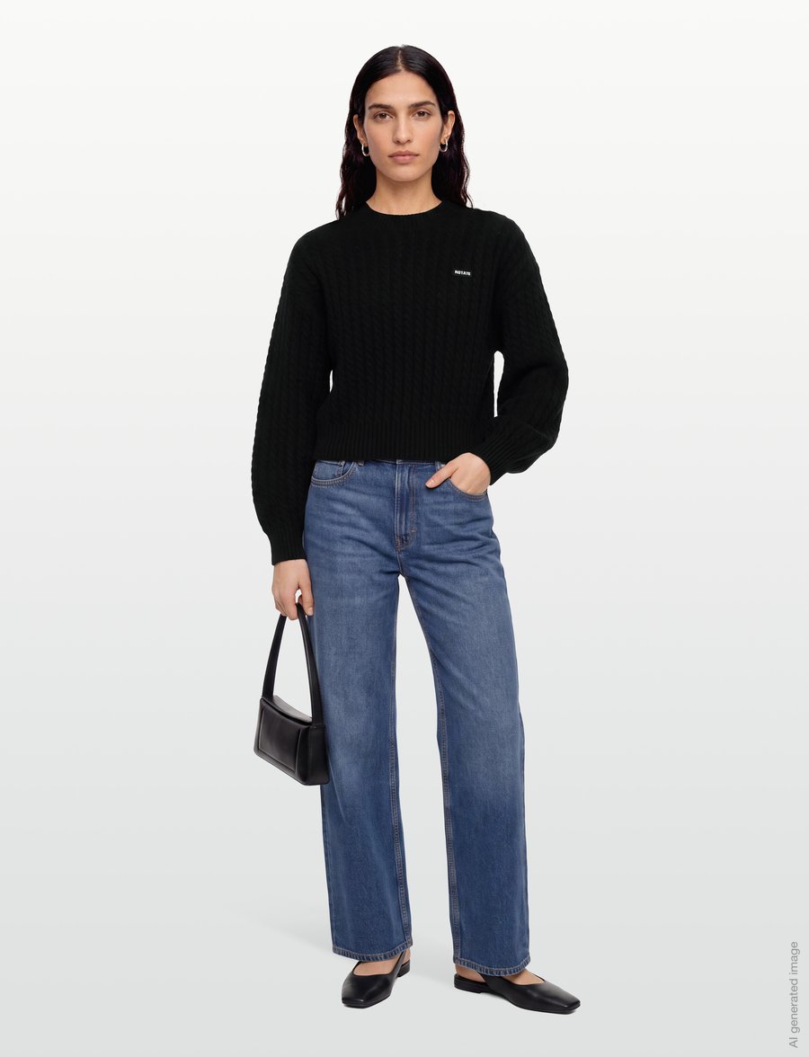 ROTATE - CABLE CREWNECK SWEATER - pullover - black - 0