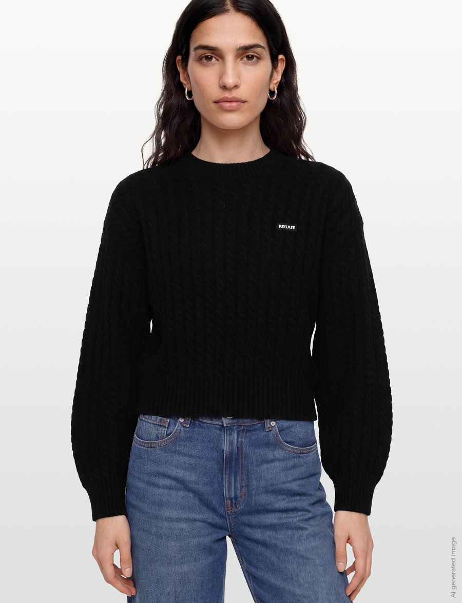 ROTATE - CABLE CREWNECK SWEATER - pullover - black - 3