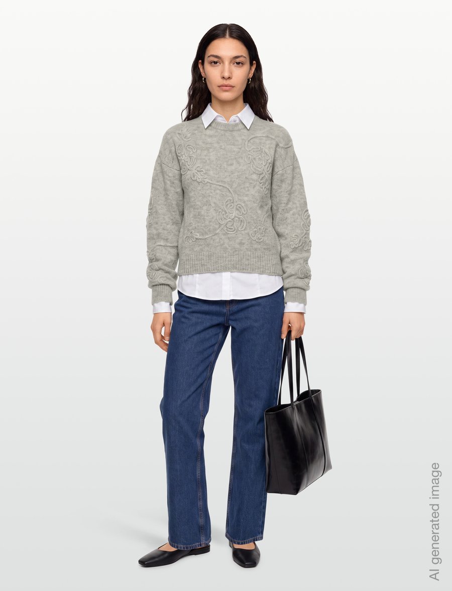 ROTATE - 3D FLOWER KNIT - pullover - light grey melange - 0