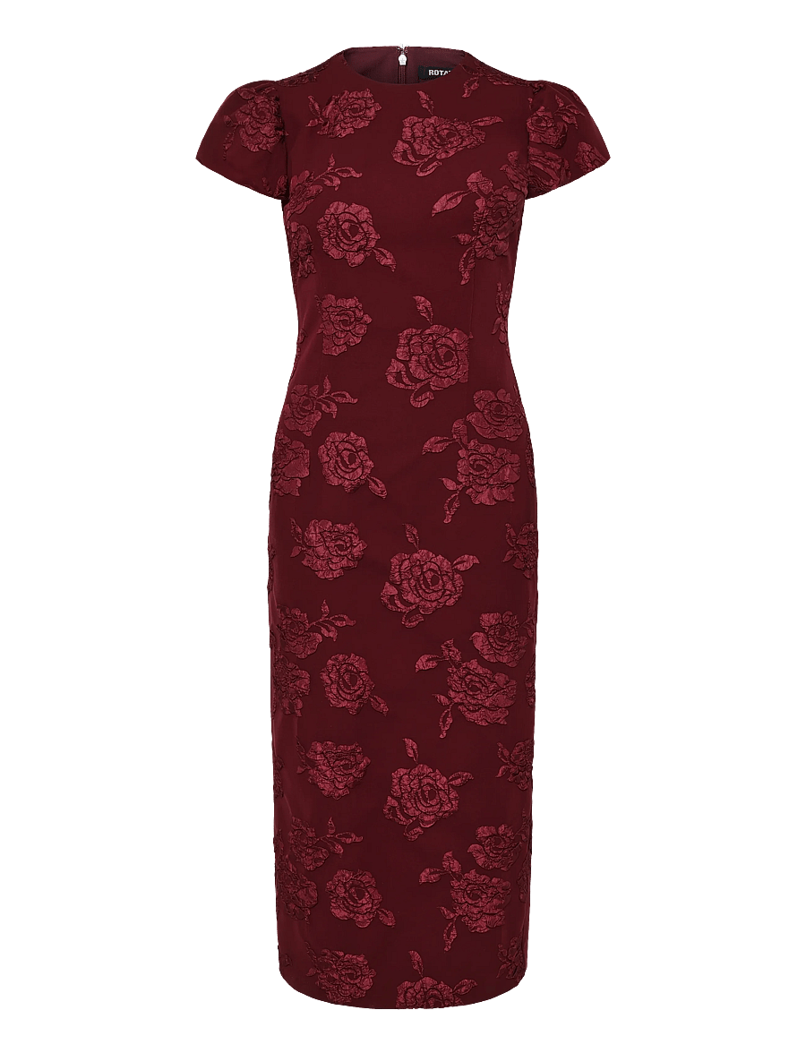 ROTATE - JACQUARD MIDI PUFFY DRESS - zinfandel - 1