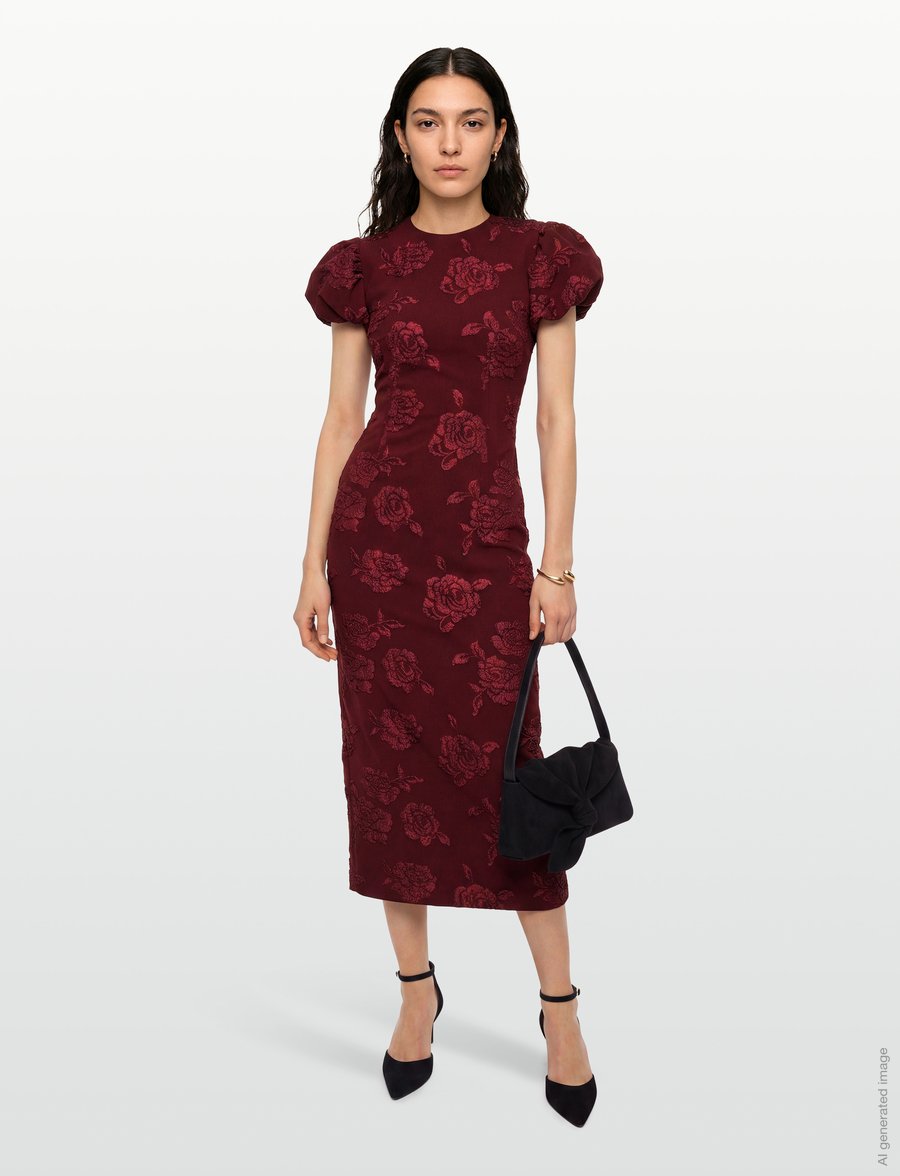 ROTATE - JACQUARD MIDI PUFFY DRESS - zinfandel - 0