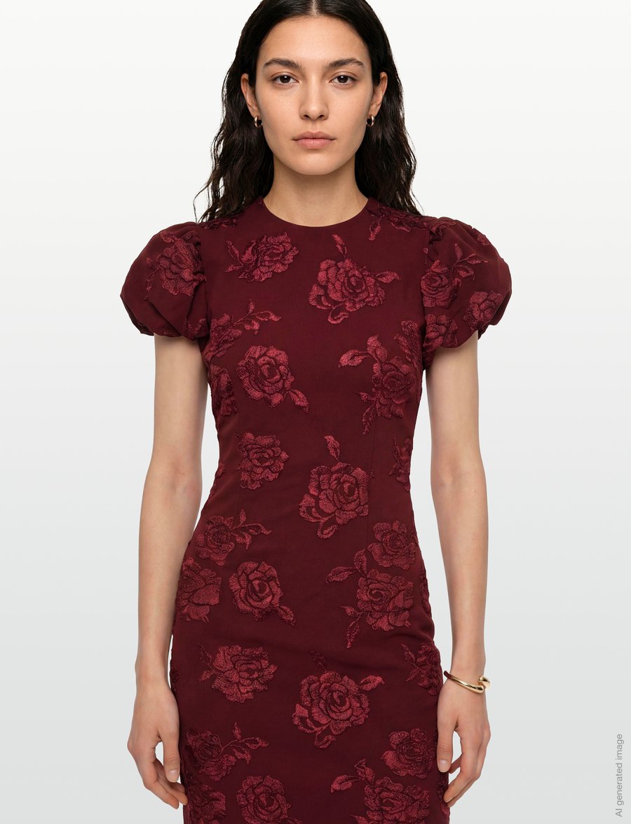ROTATE - JACQUARD MIDI PUFFY DRESS - zinfandel - 3
