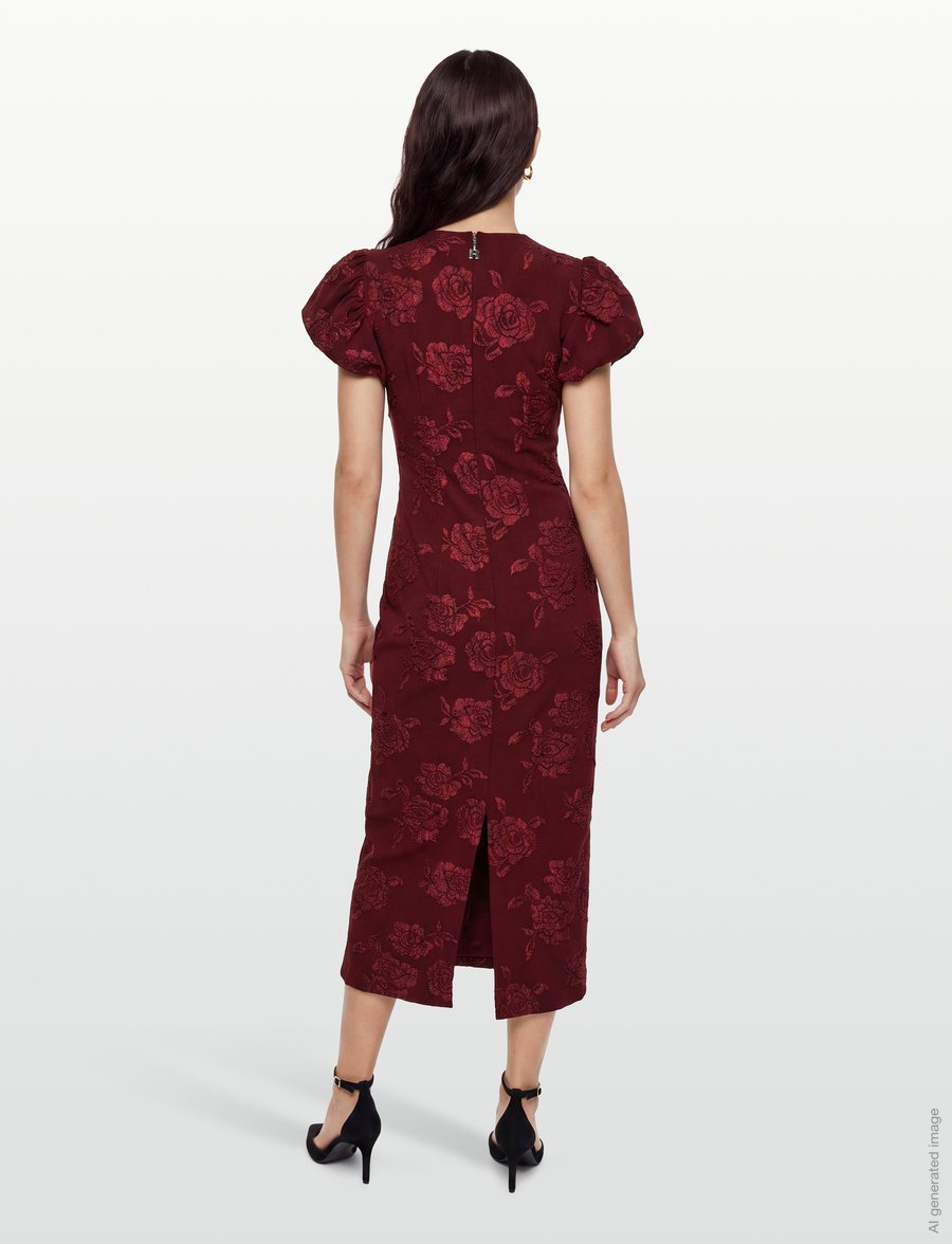 ROTATE - JACQUARD MIDI PUFFY DRESS - zinfandel - 4