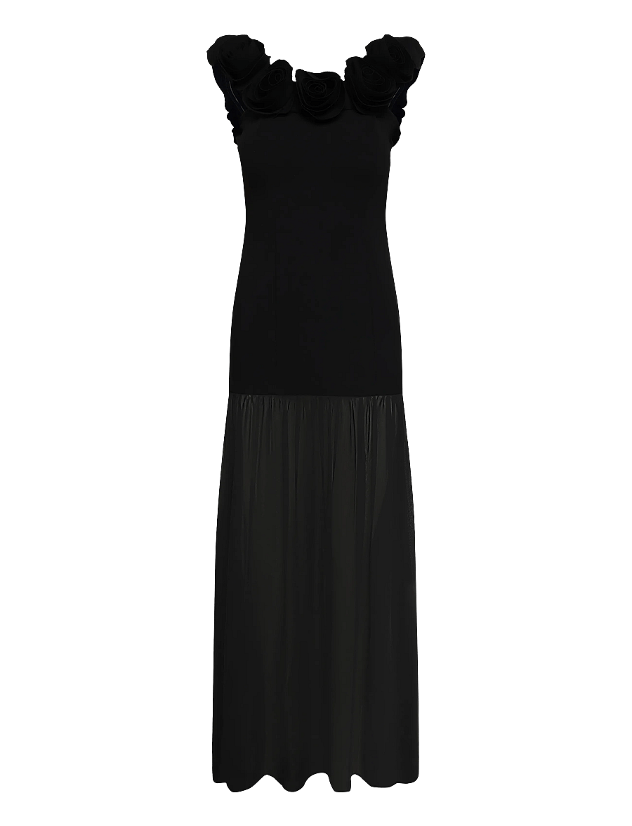 ROTATE - CREPE MAXI FLOWER DRESS - black - 1