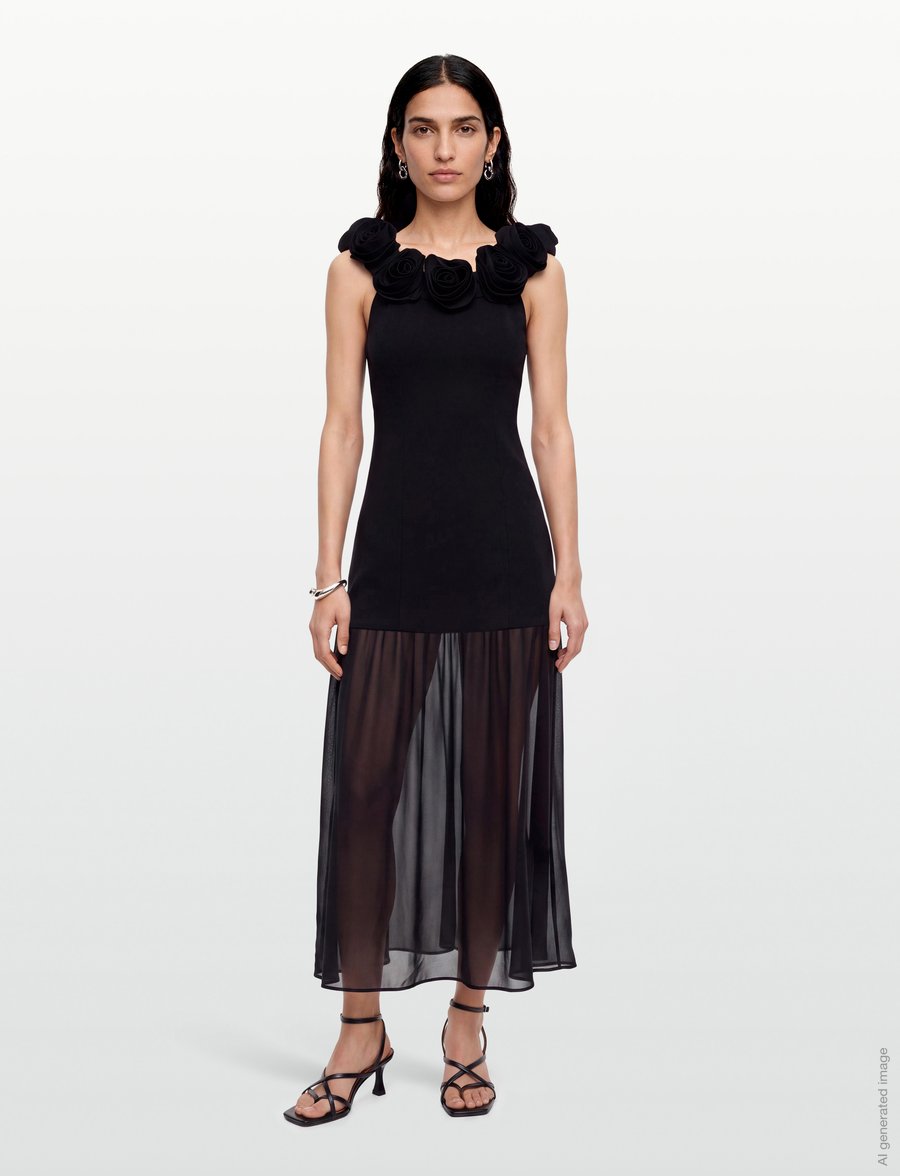 ROTATE - CREPE MAXI FLOWER DRESS - black - 0