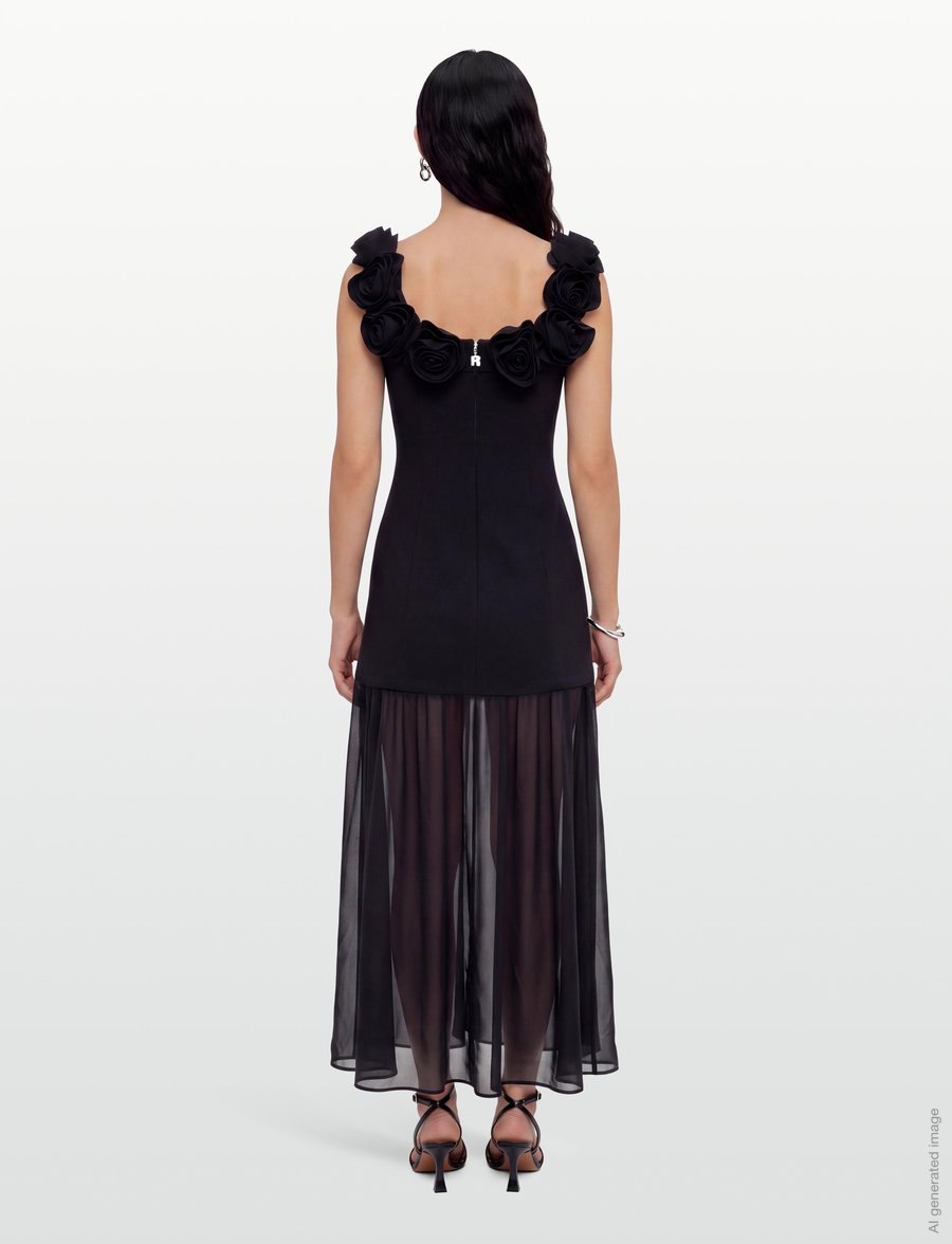 ROTATE - CREPE MAXI FLOWER DRESS - black - 4