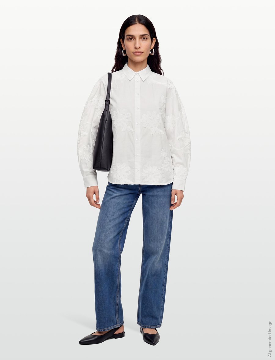 ROTATE - FLOWER OVERSIZED SHIRT - long-sleeved shirts - egret - 0