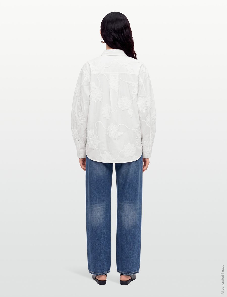 ROTATE - FLOWER OVERSIZED SHIRT - long-sleeved shirts - egret - 4
