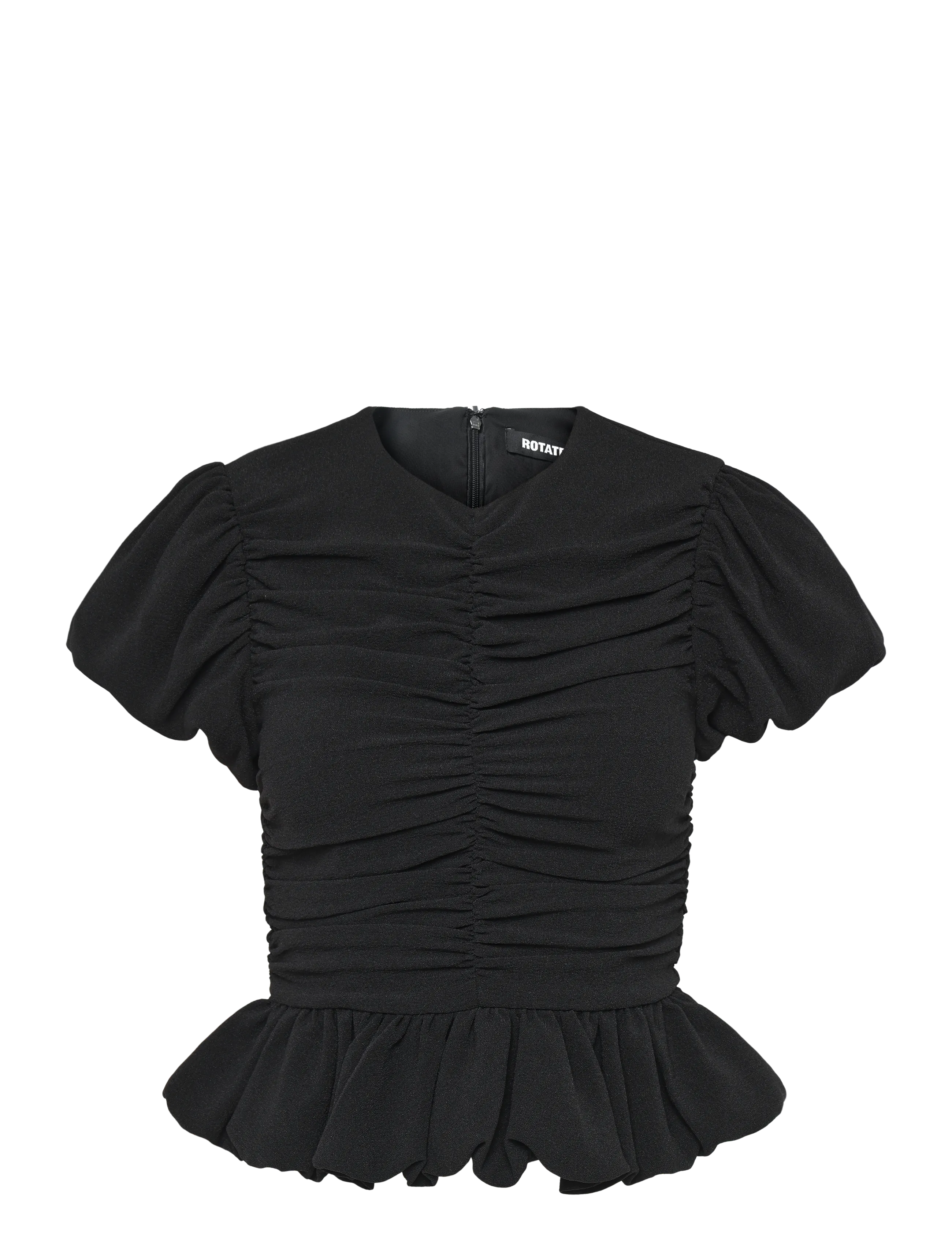 ROTATE - RUCHED PUFF SLEEVE TOP - short-sleeved blouses - black - 1