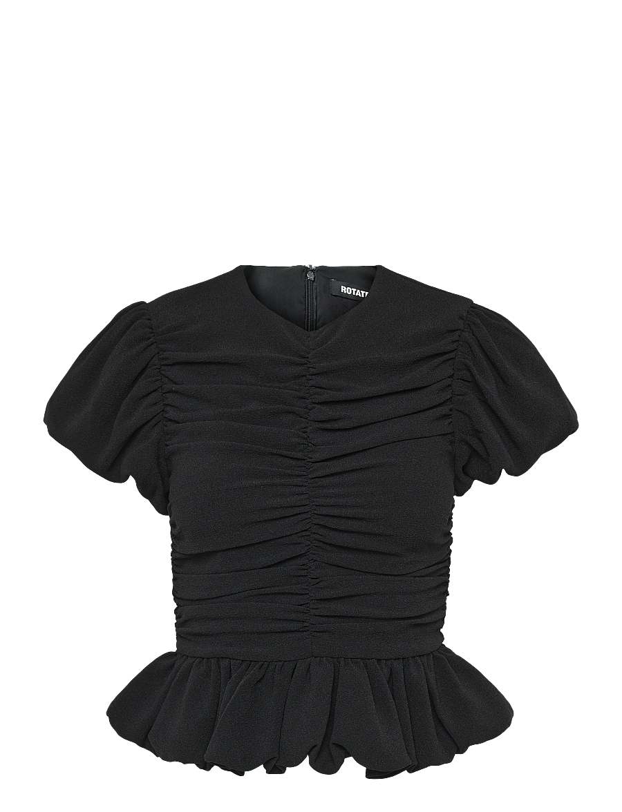ROTATE - RUCHED PUFF SLEEVE TOP - short-sleeved blouses - black - 1