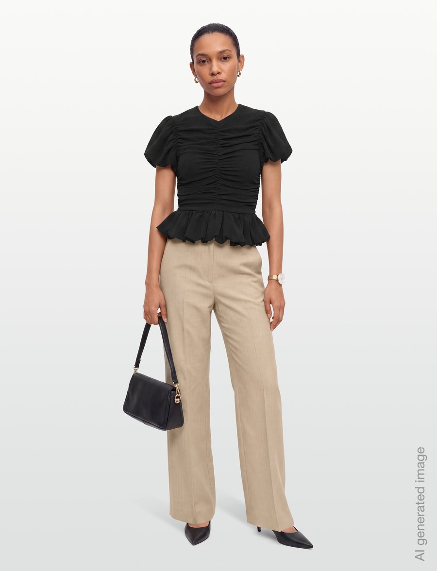 ROTATE - RUCHED PUFF SLEEVE TOP - short-sleeved blouses - black - 0