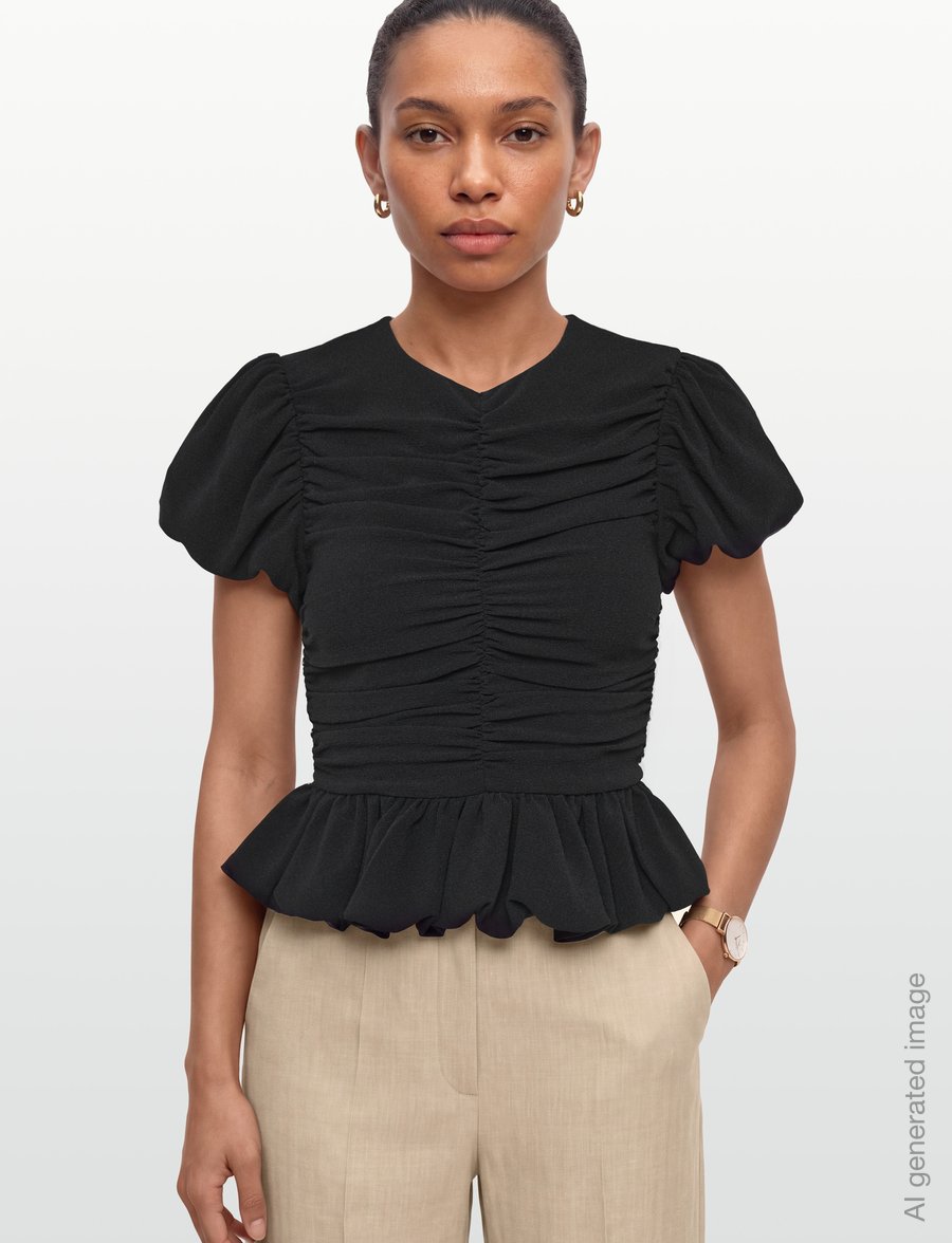 ROTATE - RUCHED PUFF SLEEVE TOP - short-sleeved blouses - black - 3