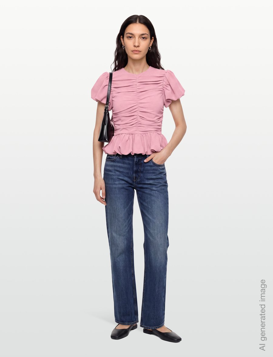 ROTATE - RUCHED PUFF SLEEVE TOP - short-sleeved blouses - lilas - 0