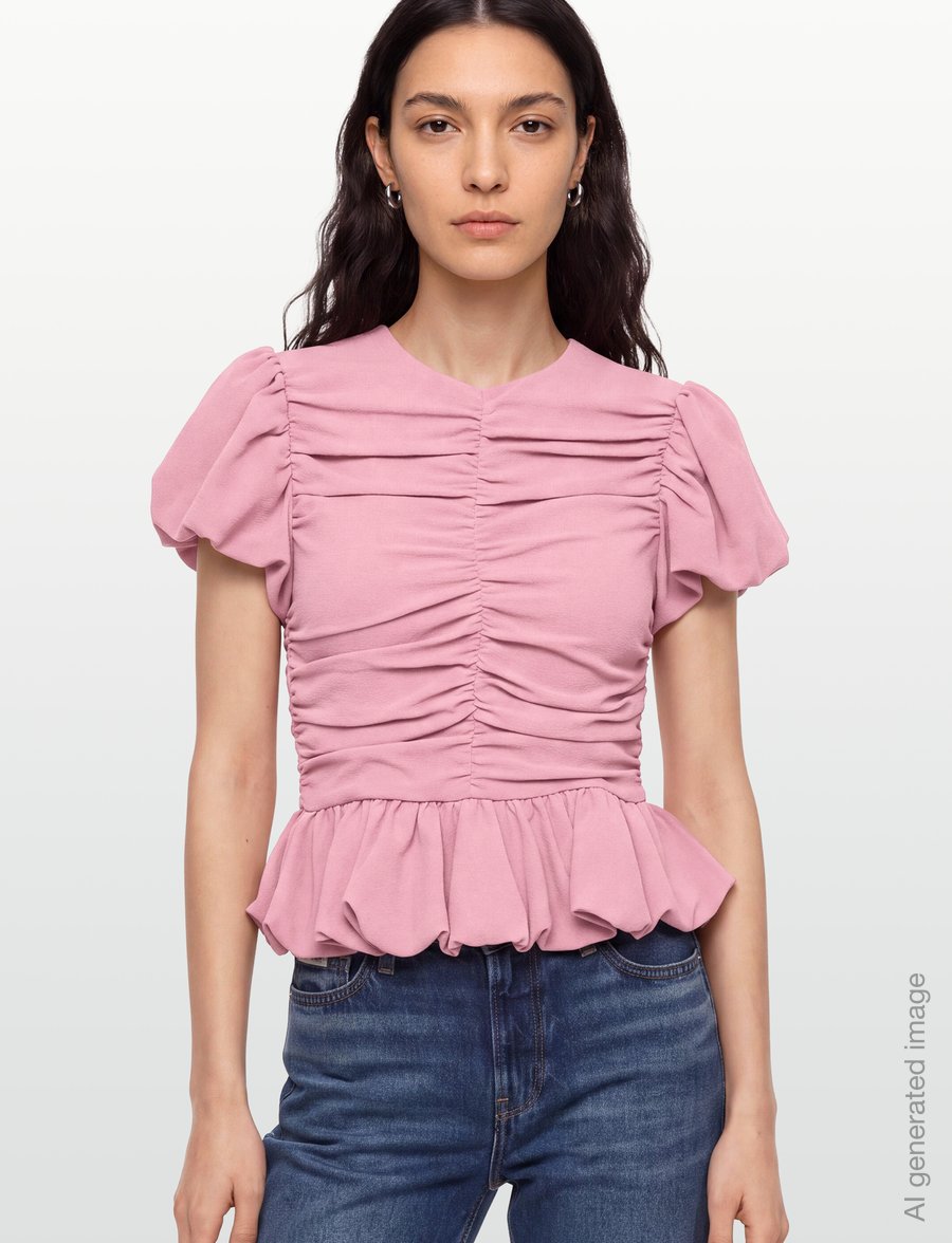 ROTATE - RUCHED PUFF SLEEVE TOP - short-sleeved blouses - lilas - 3