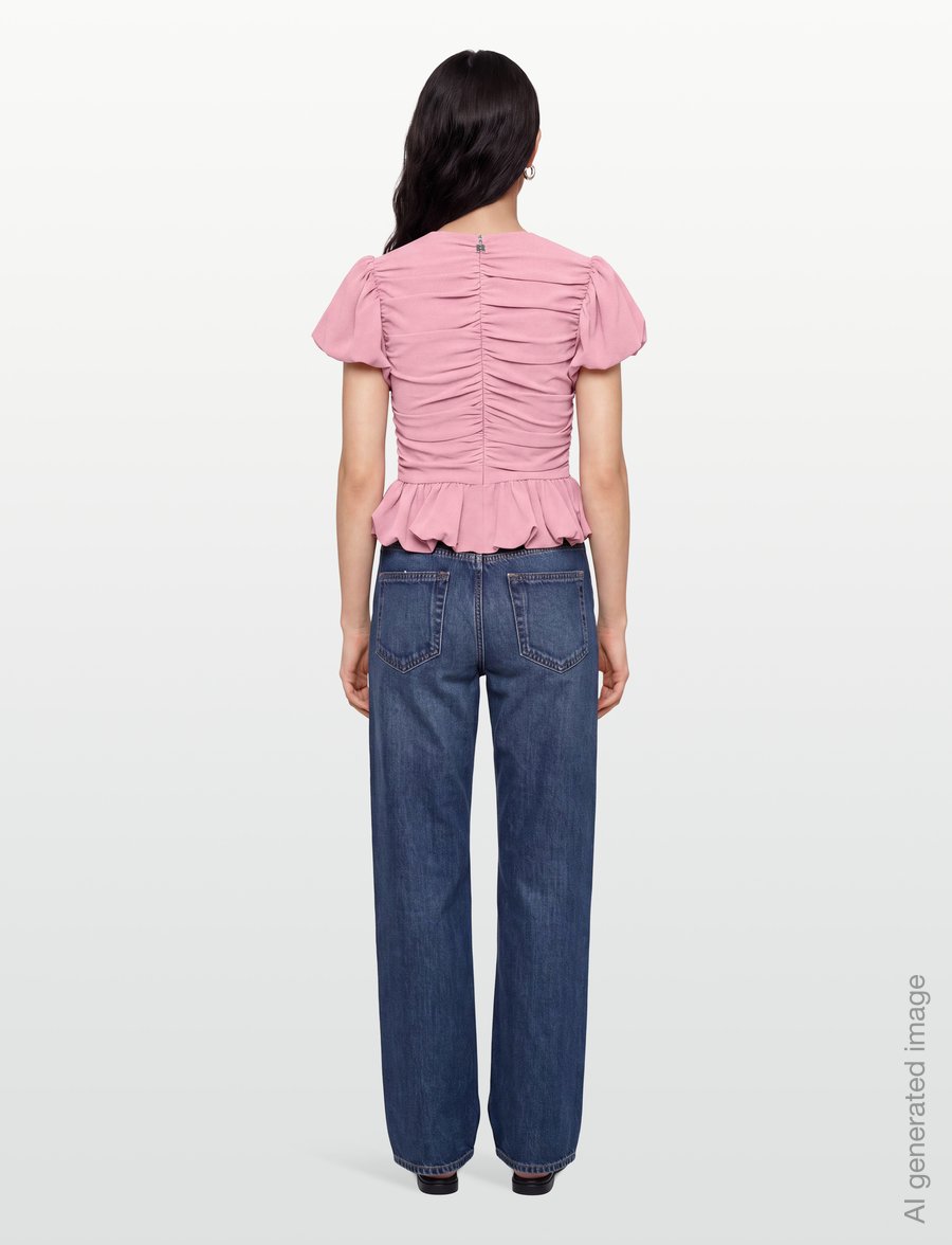 ROTATE - RUCHED PUFF SLEEVE TOP - short-sleeved blouses - lilas - 4