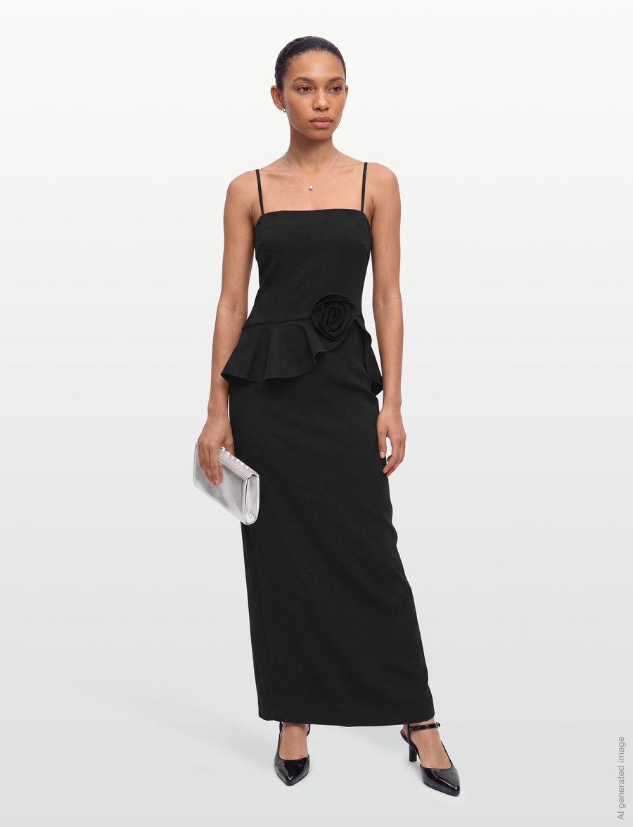 ROTATE - LONG FLOWER STRAPLESS DRESS - black - 0