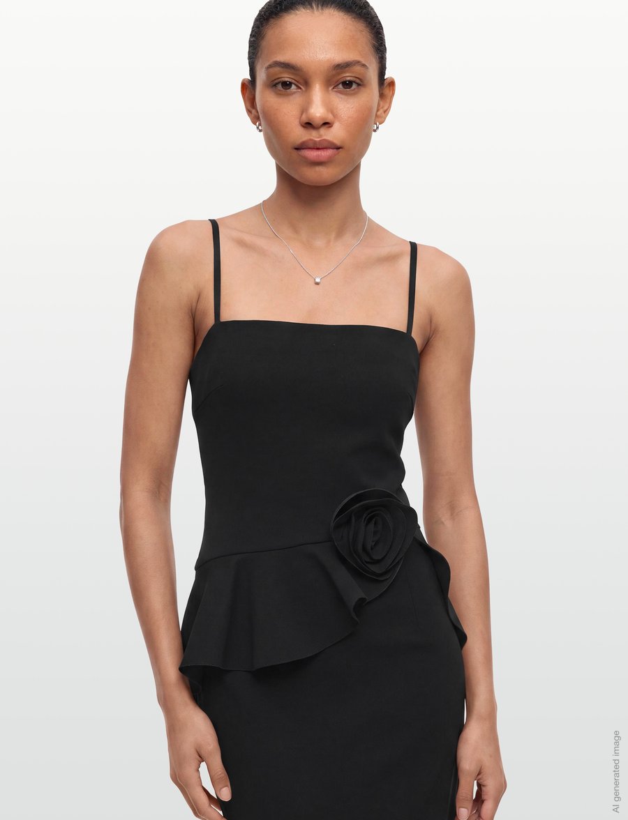 ROTATE - LONG FLOWER STRAPLESS DRESS - black - 3