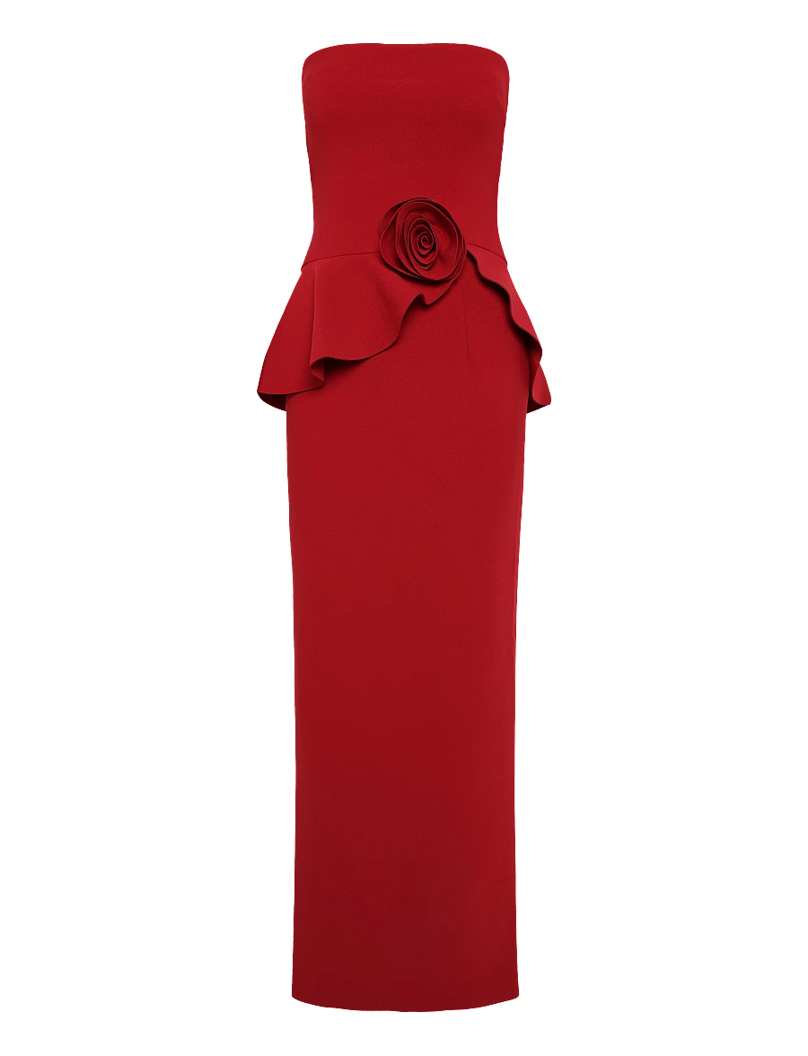 ROTATE - LONG FLOWER STRAPLESS DRESS - scooter red - 1