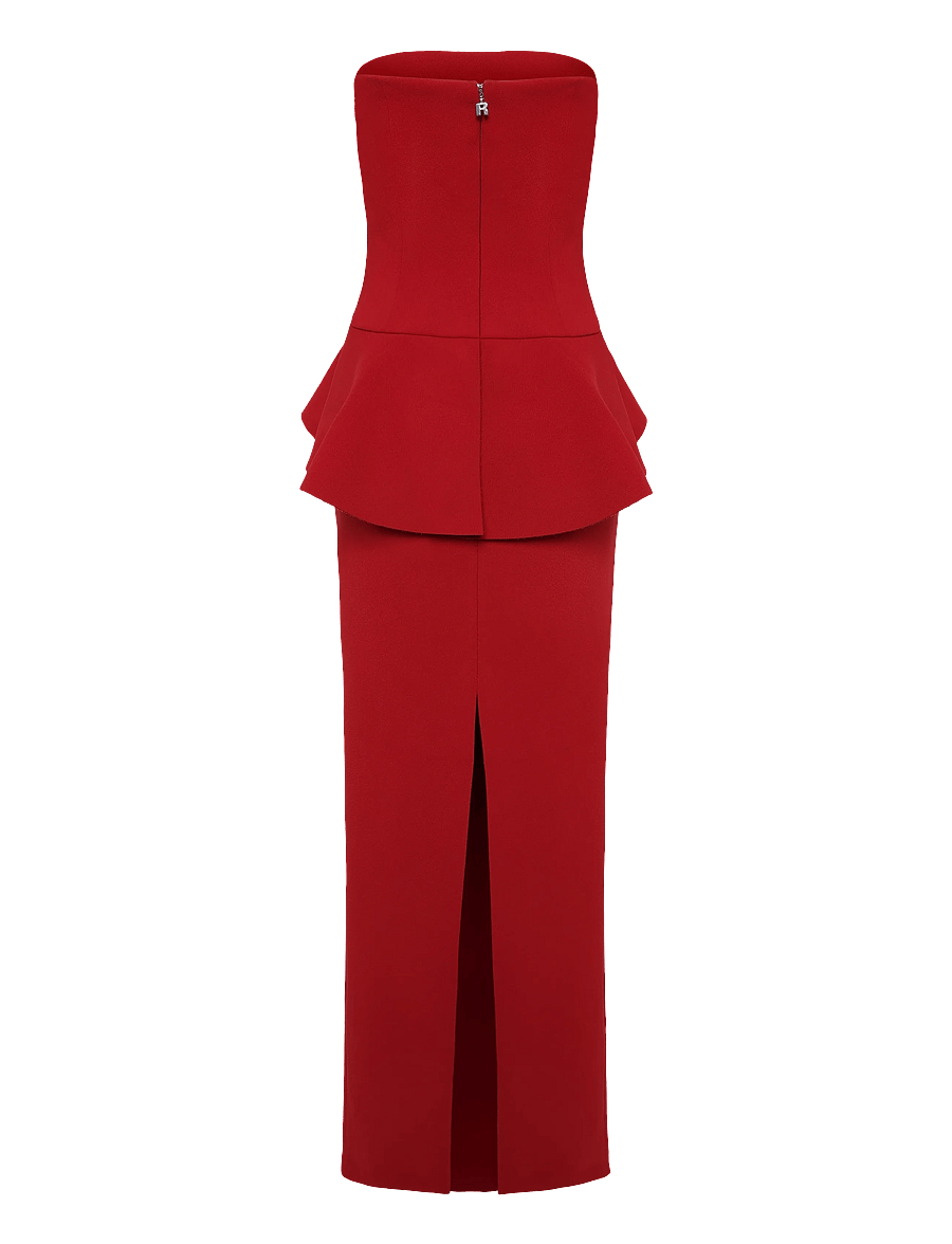 ROTATE - LONG FLOWER STRAPLESS DRESS - scooter red - 2