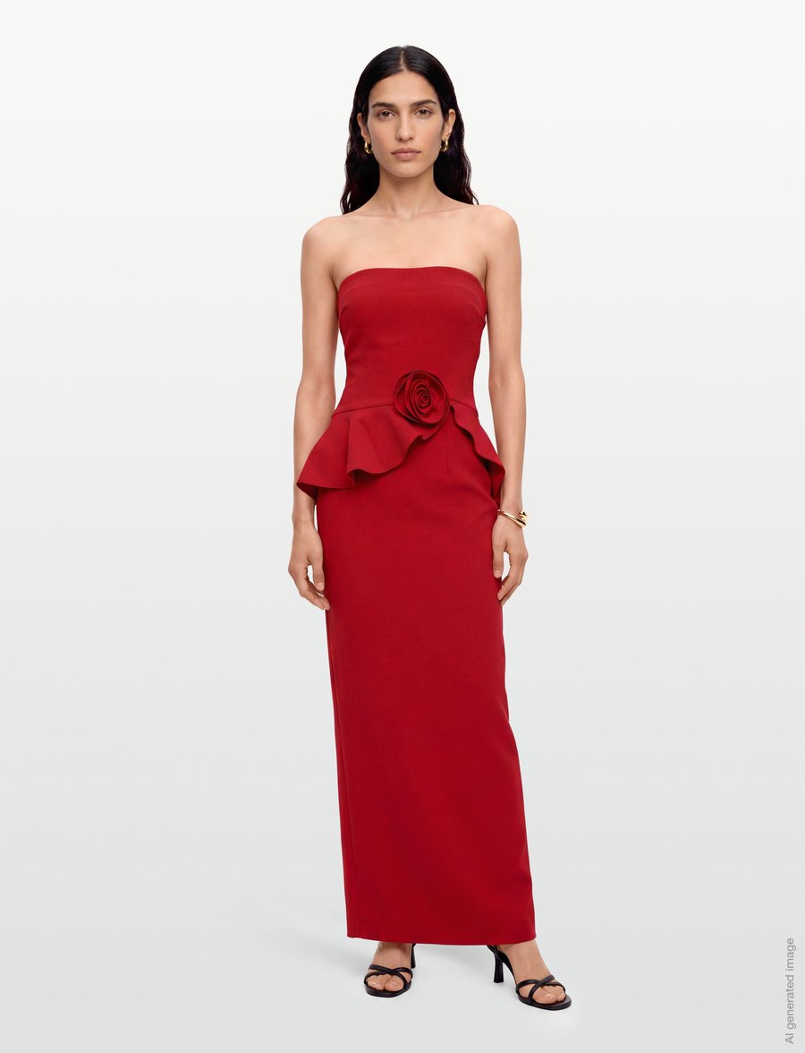 ROTATE - LONG FLOWER STRAPLESS DRESS - scooter red - 0