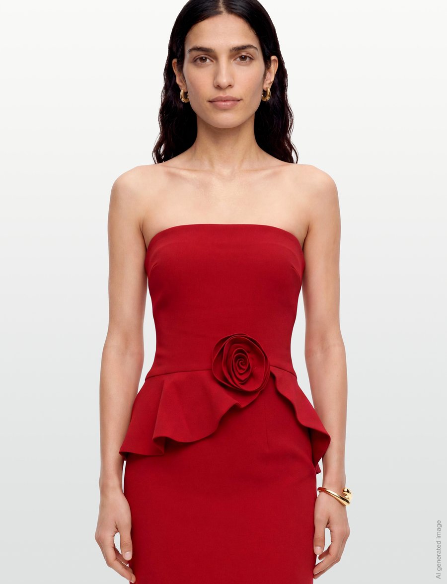 ROTATE - LONG FLOWER STRAPLESS DRESS - scooter red - 3