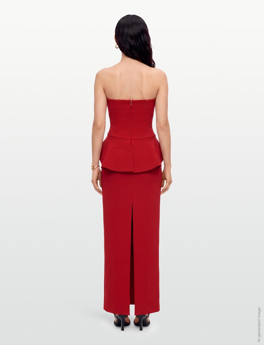 ROTATE - LONG FLOWER STRAPLESS DRESS - scooter red - 4