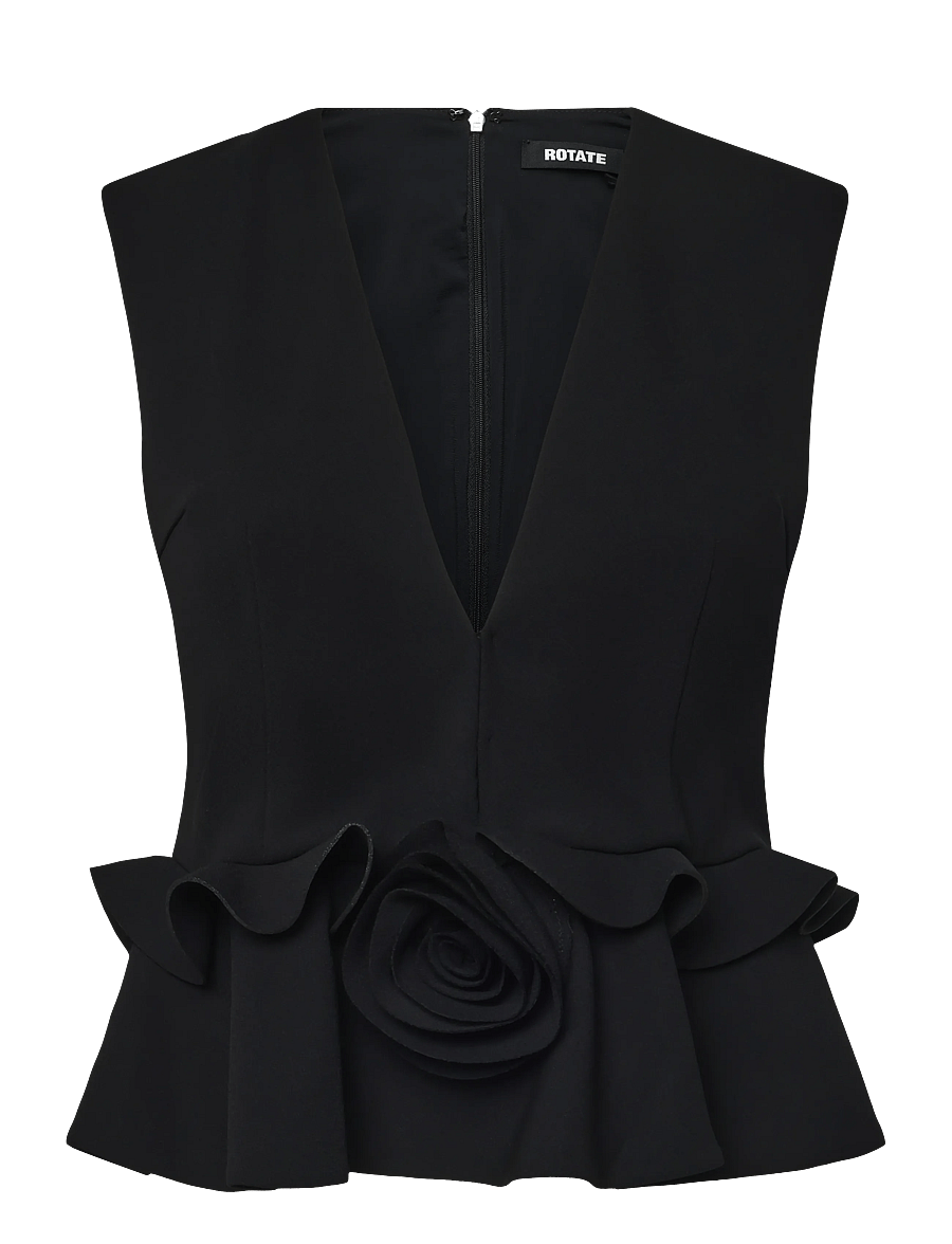 ROTATE - V-NECK FLOWER TOP - black - 1