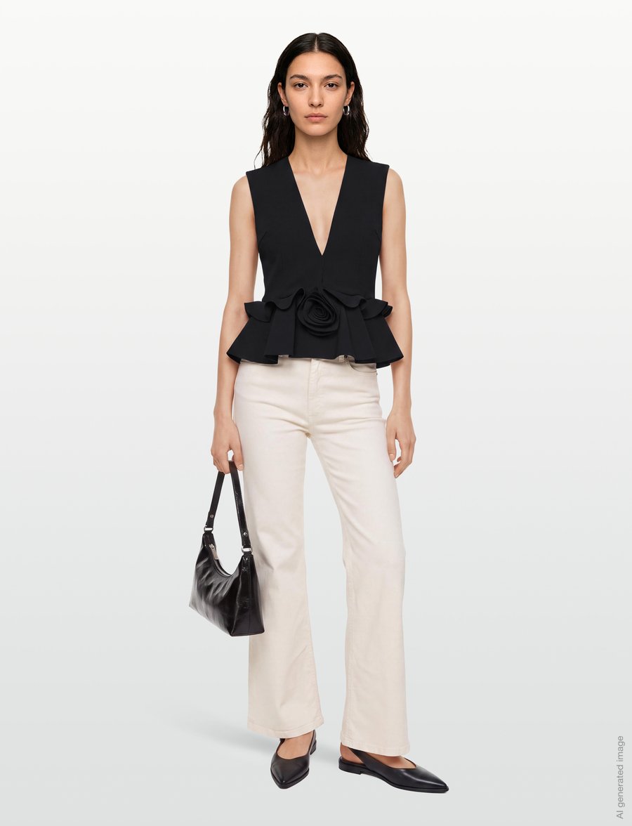 ROTATE - V-NECK FLOWER TOP - black - 0