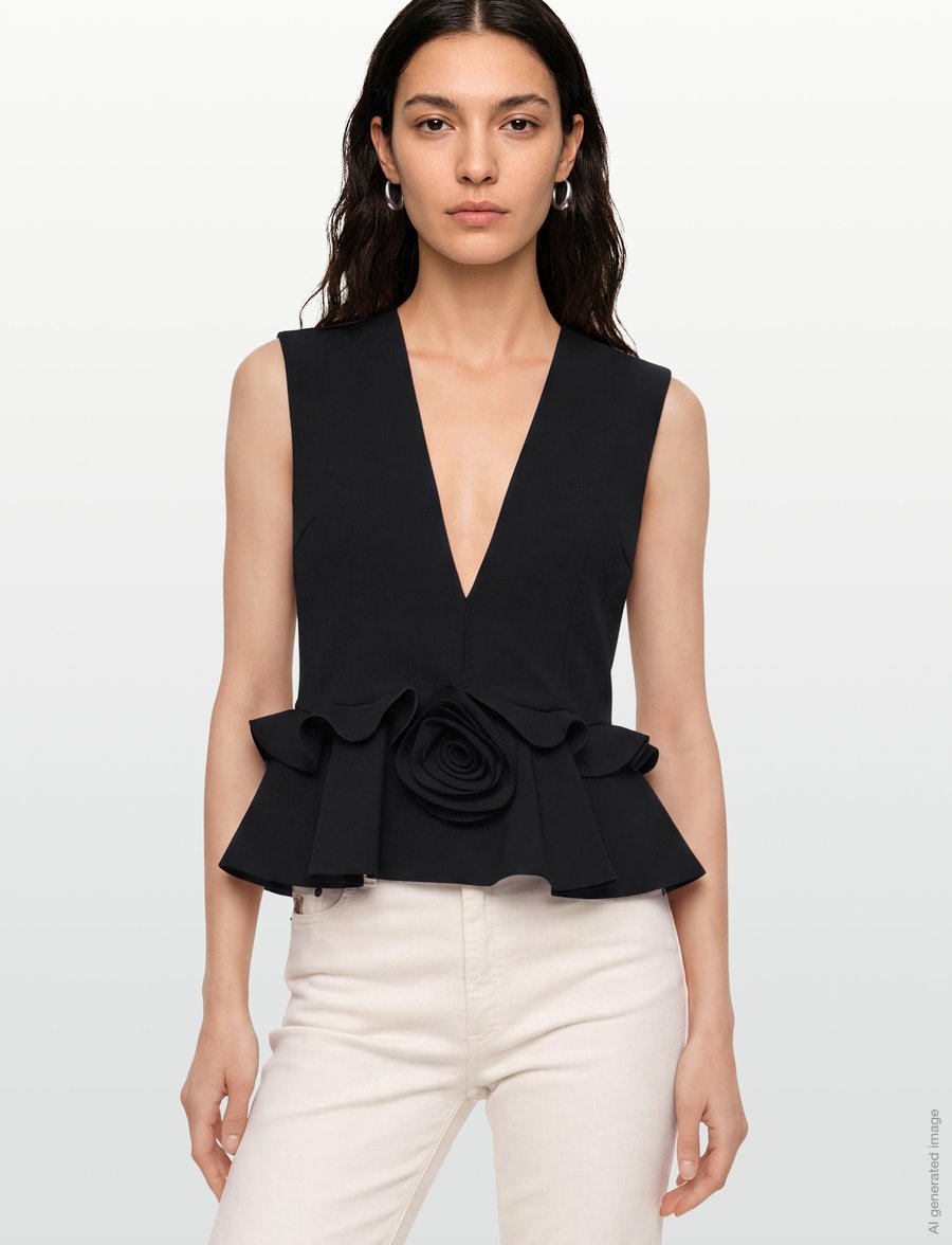 ROTATE - V-NECK FLOWER TOP - black - 3