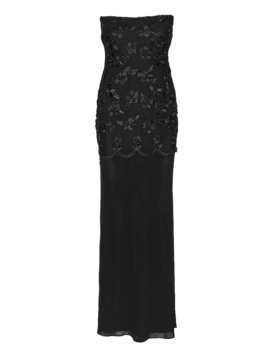 ROTATE - FLOWER MESH MAXI DRESS - maxi dresses - black - 0