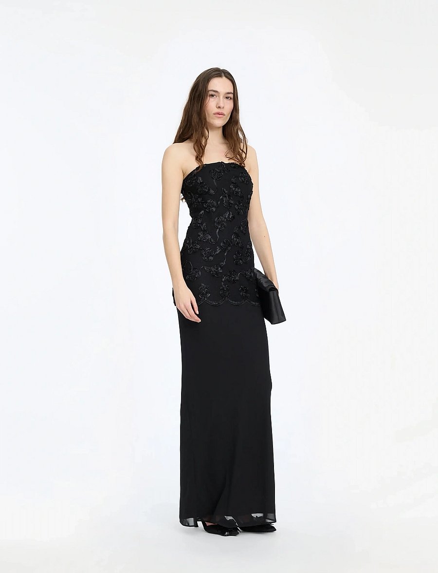 ROTATE - FLOWER MESH MAXI DRESS - aftonklänningar - black - 2