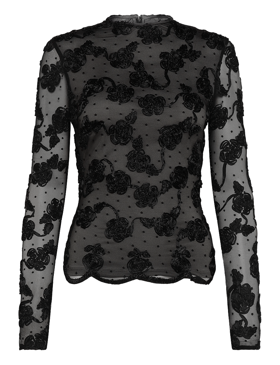 ROTATE - FLOWER MESH LS TOP - black - 0