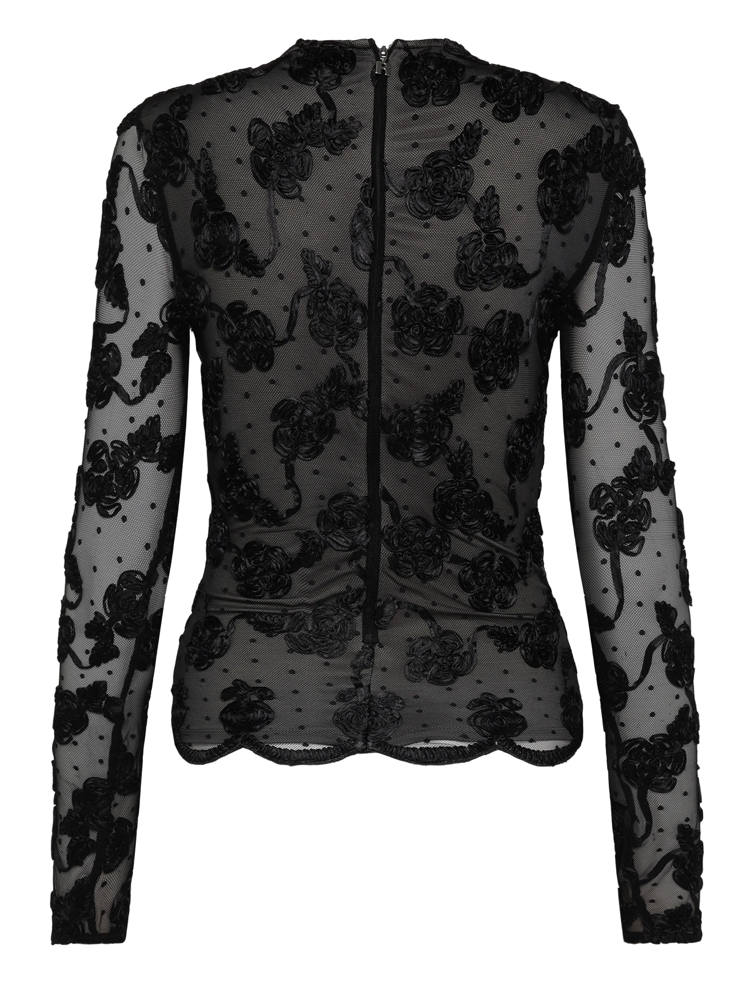ROTATE - FLOWER MESH LS TOP - black - 1
