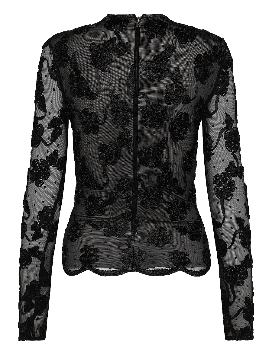 ROTATE - FLOWER MESH LS TOP - black - 1