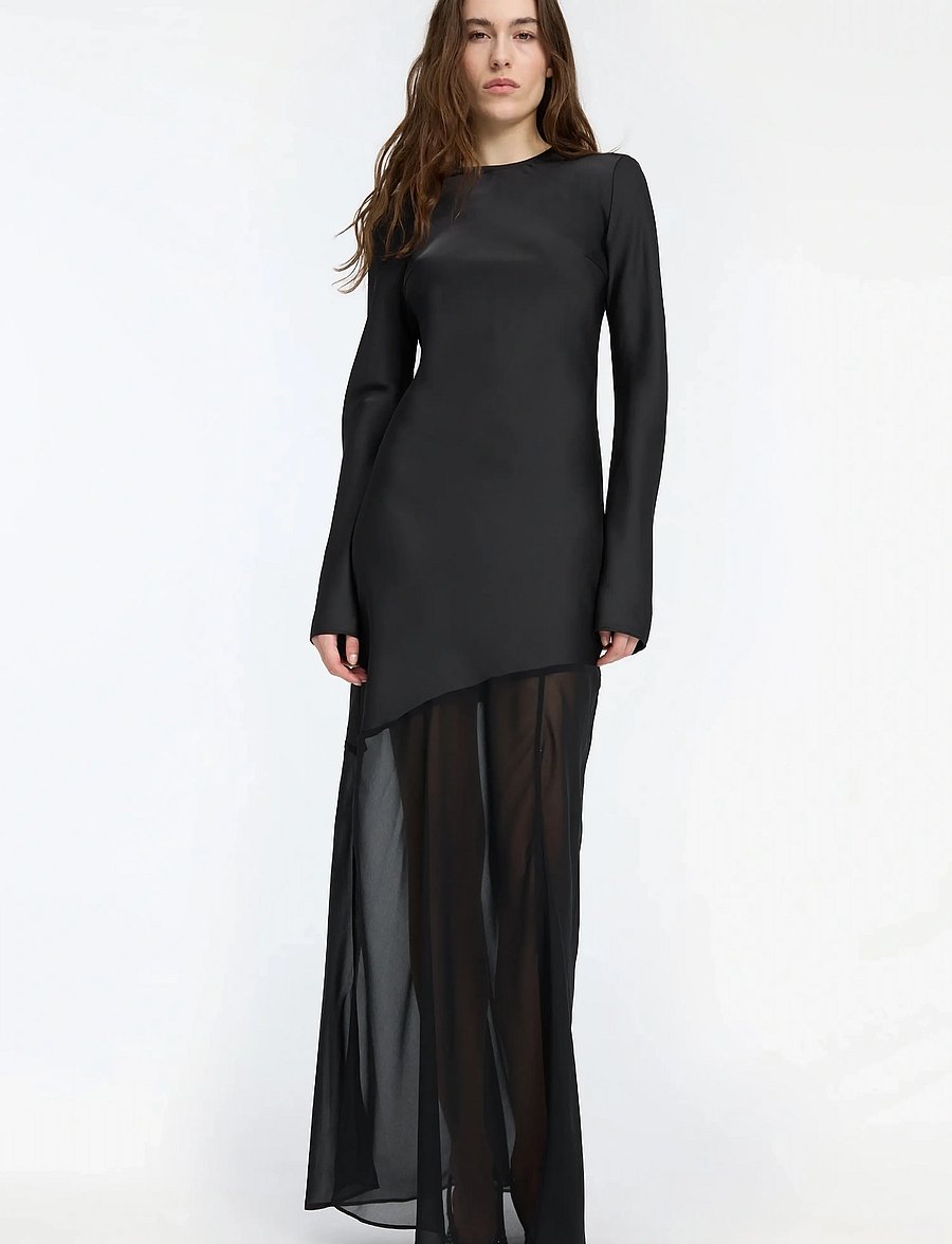ROTATE - MAXI LS SLIT DRESS - aftonklänningar - black - 0