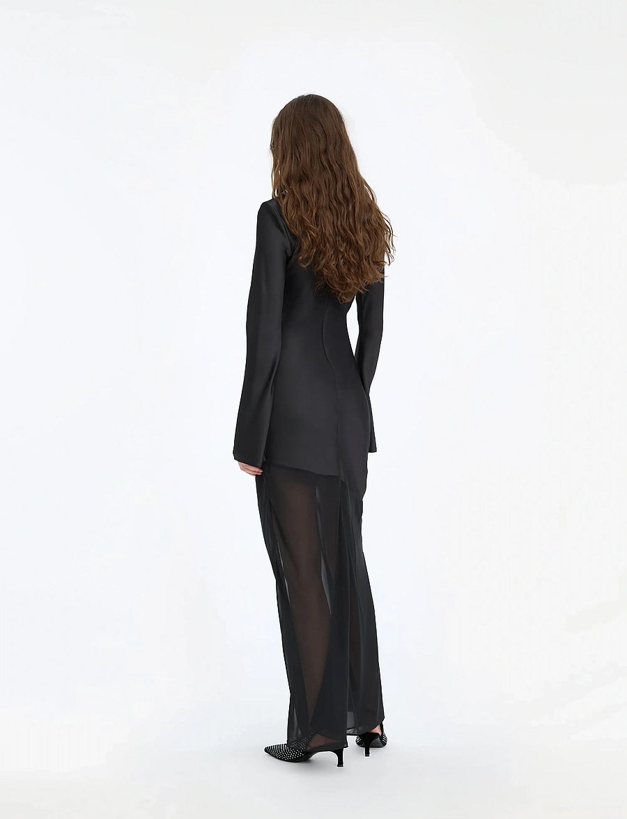 ROTATE - MAXI LS SLIT DRESS - aftonklänningar - black - 3