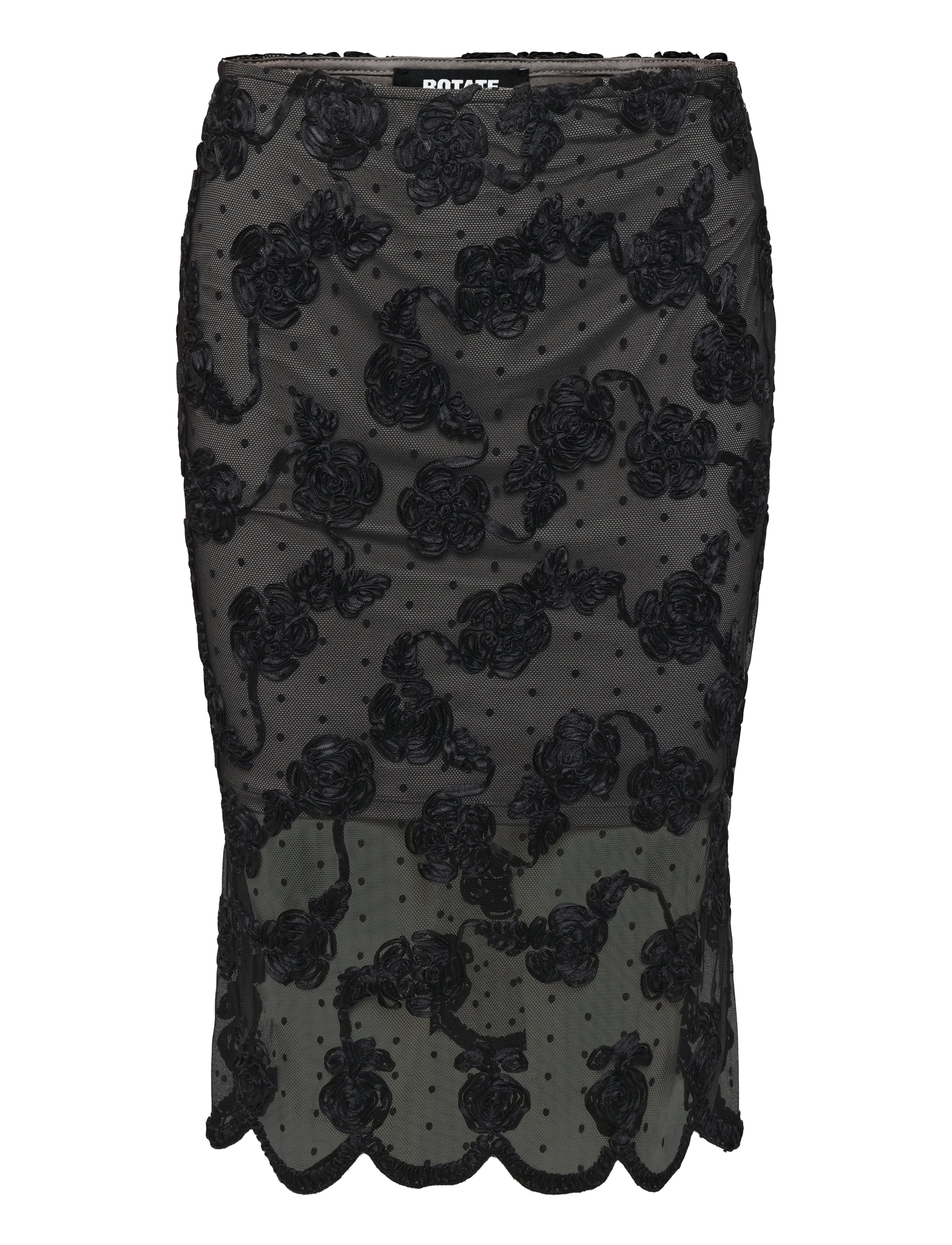 ROTATE Flower Mesh Midi Skirt, 36, Röcke, Schwarz - Knee-length & Frauen