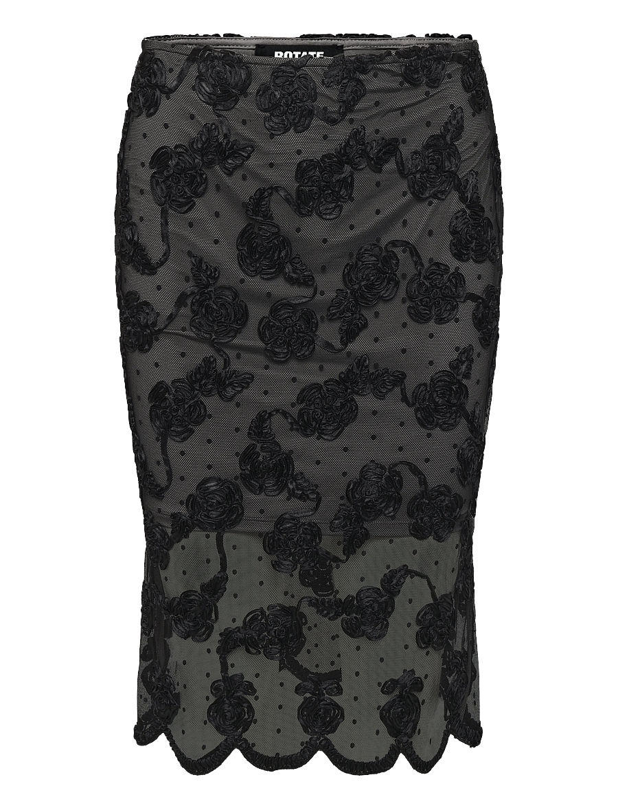 ROTATE - FLOWER MESH MIDI SKIRT - midi-röcke - black - 0