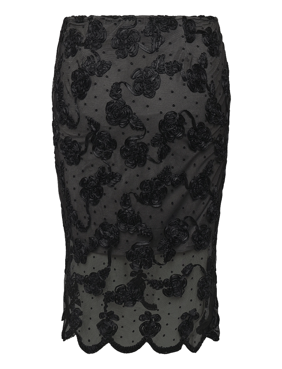 ROTATE - FLOWER MESH MIDI SKIRT - midi-röcke - black - 1