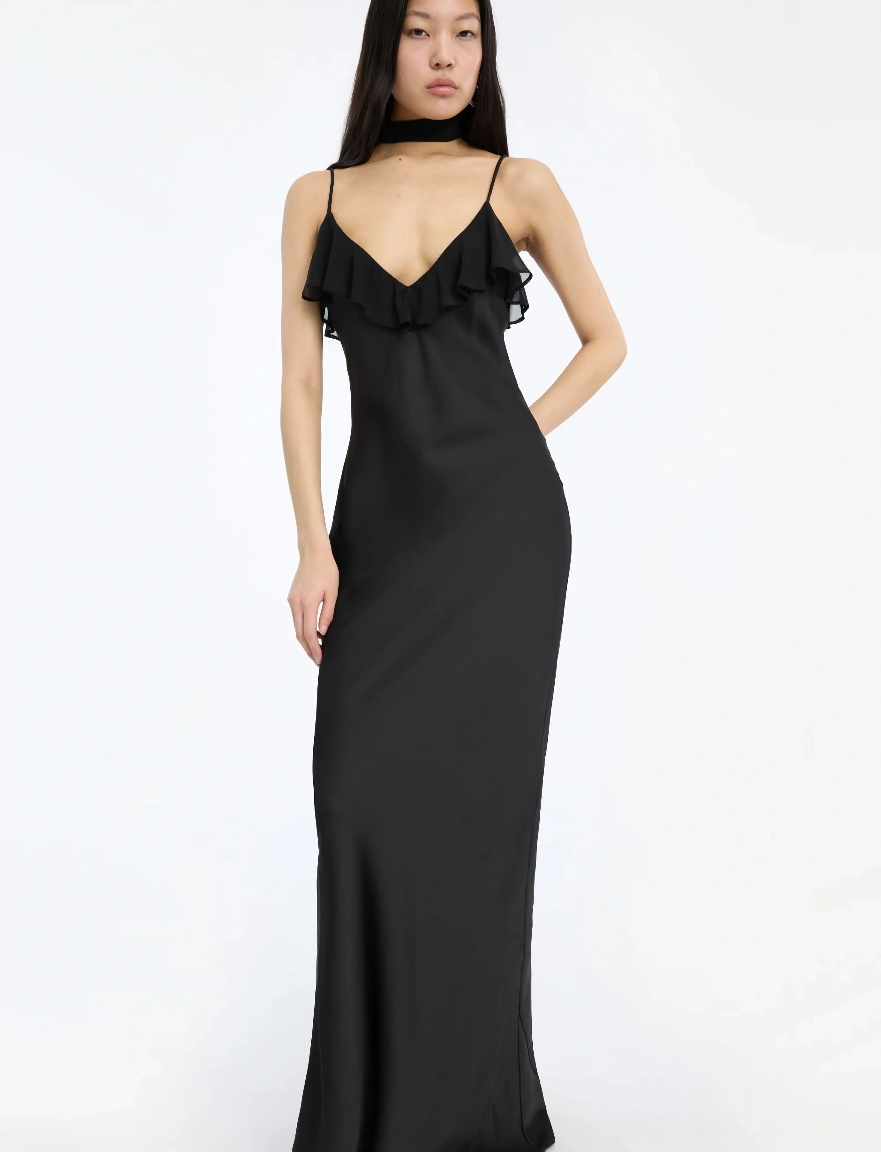 ROTATE V-NECK SLIP DRESS - Klänningar - BLACK / black